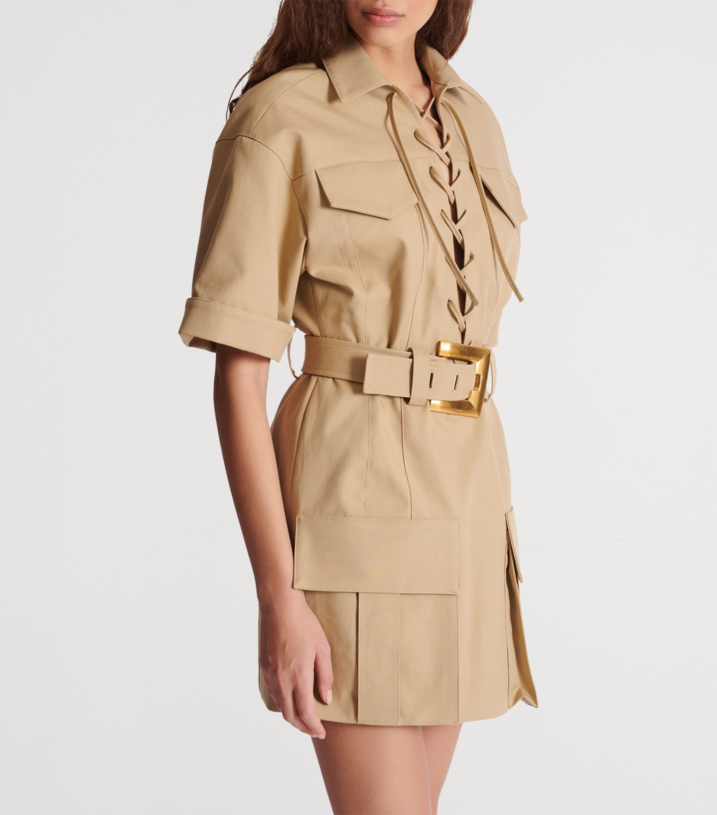Cotton Belted Mini Dress 0FK BEIGE Image 6
