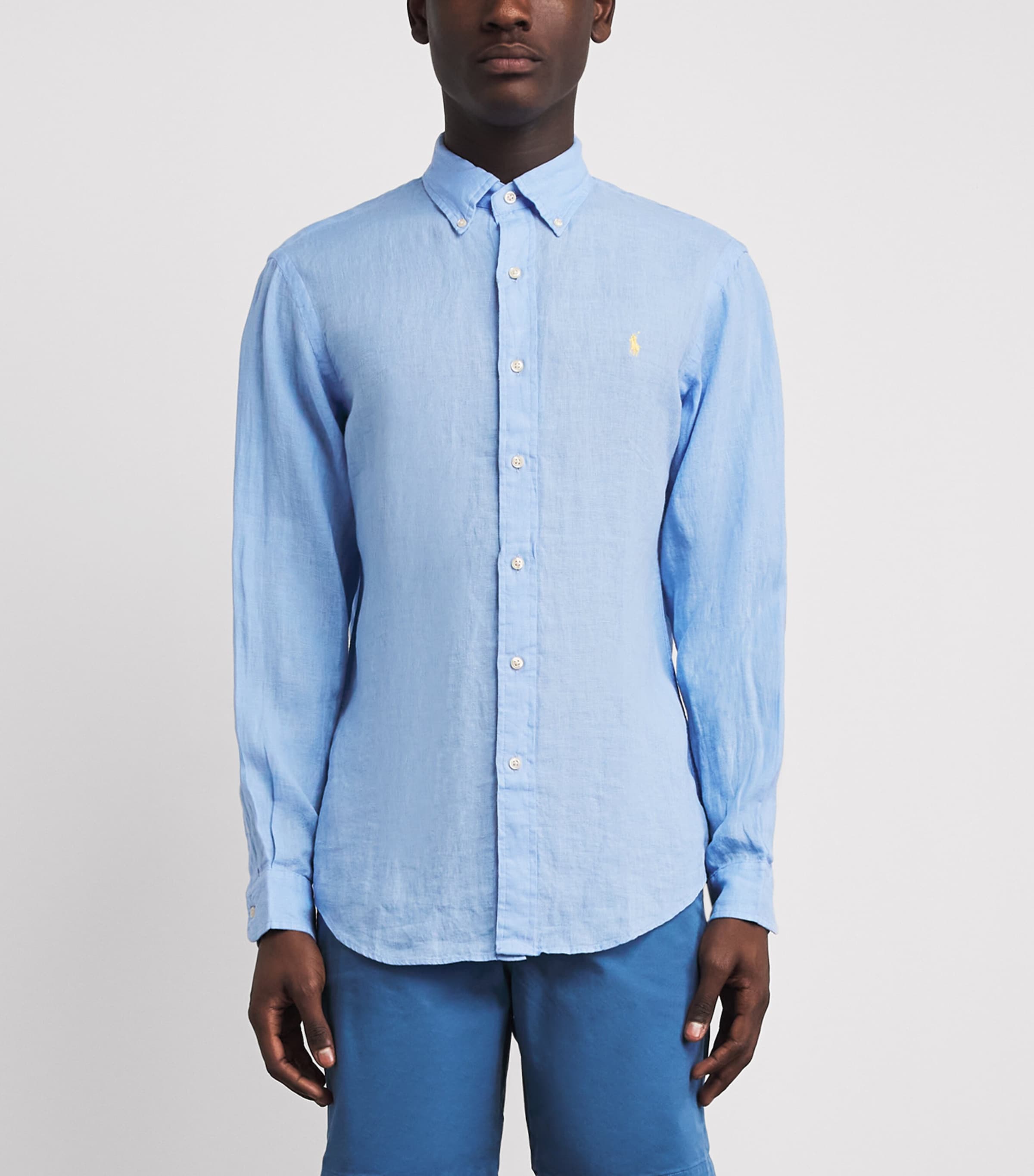 Polo Ralph Lauren Mens Linen Custom-Fit Shirt Austin Blue Image 4