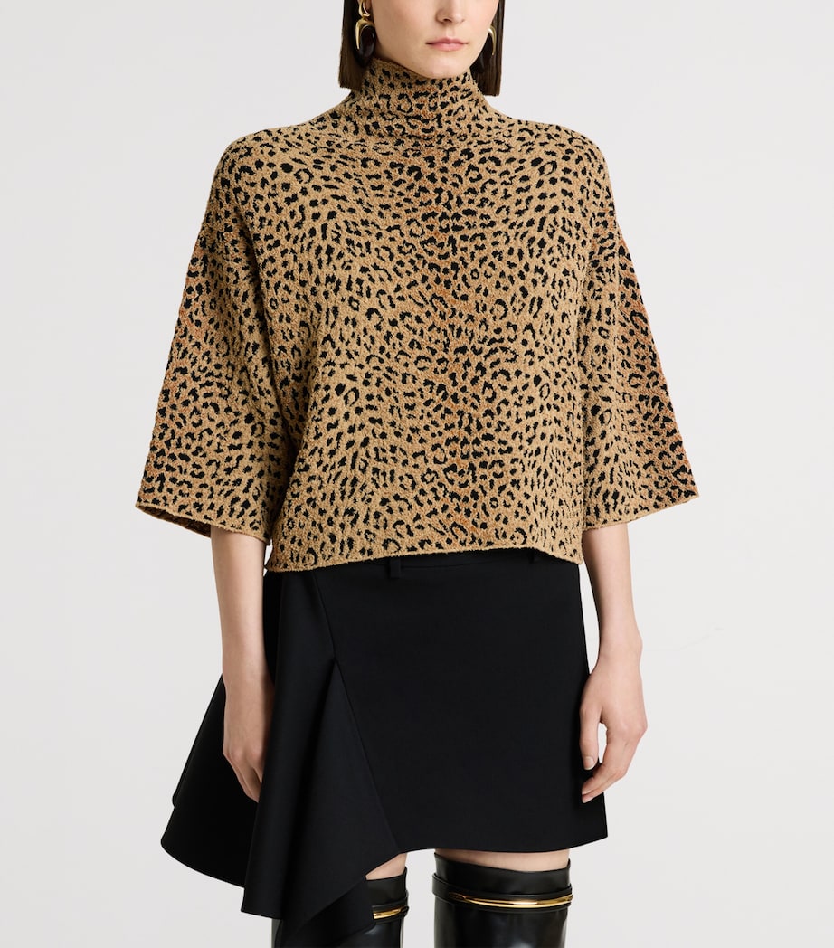 Givenchy Womens Bouclé Leopard High-Neck Top Image 2