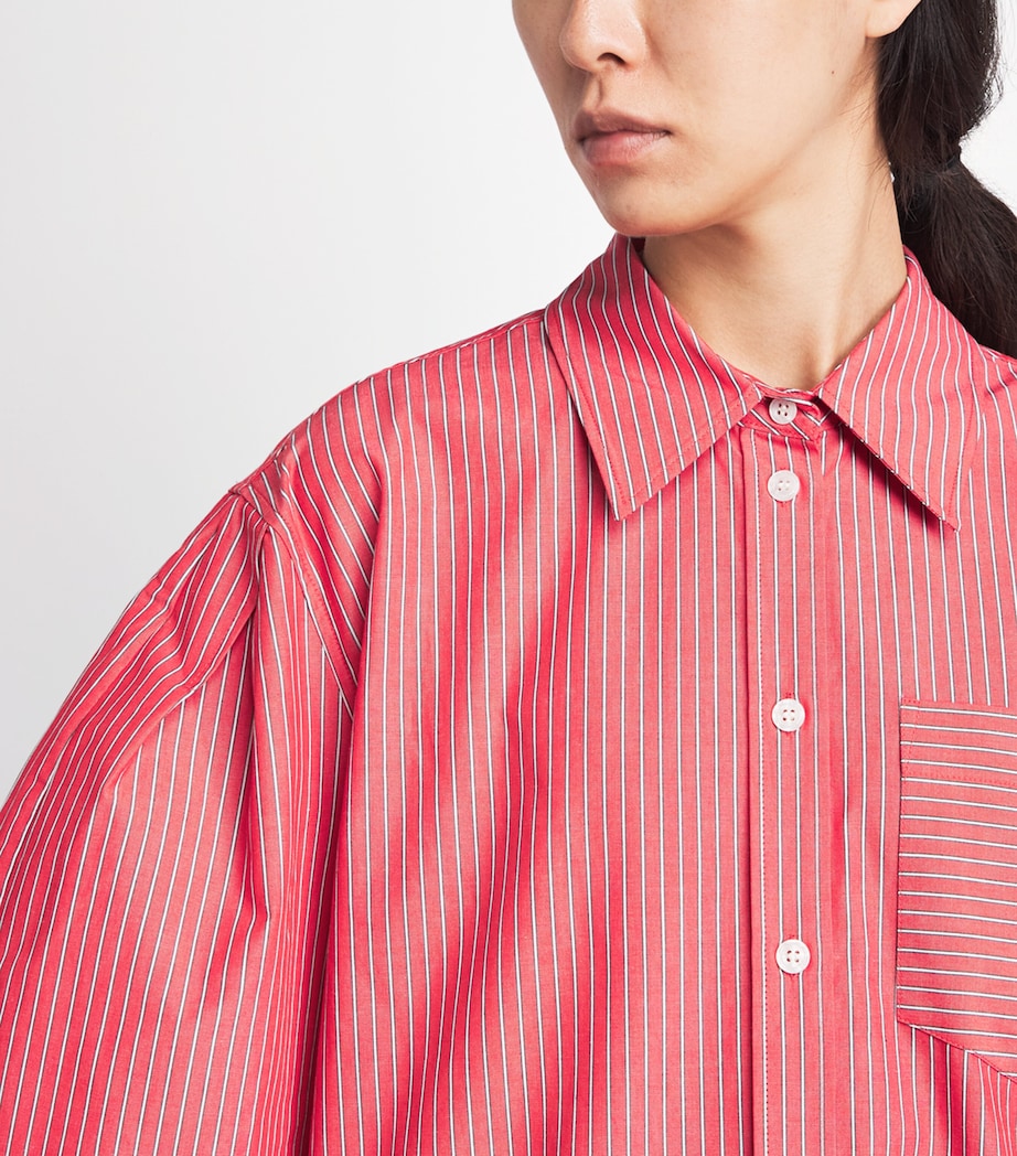 GANNI Womens Cotton Stripe Oxford Shirt High Risk Red Image 3