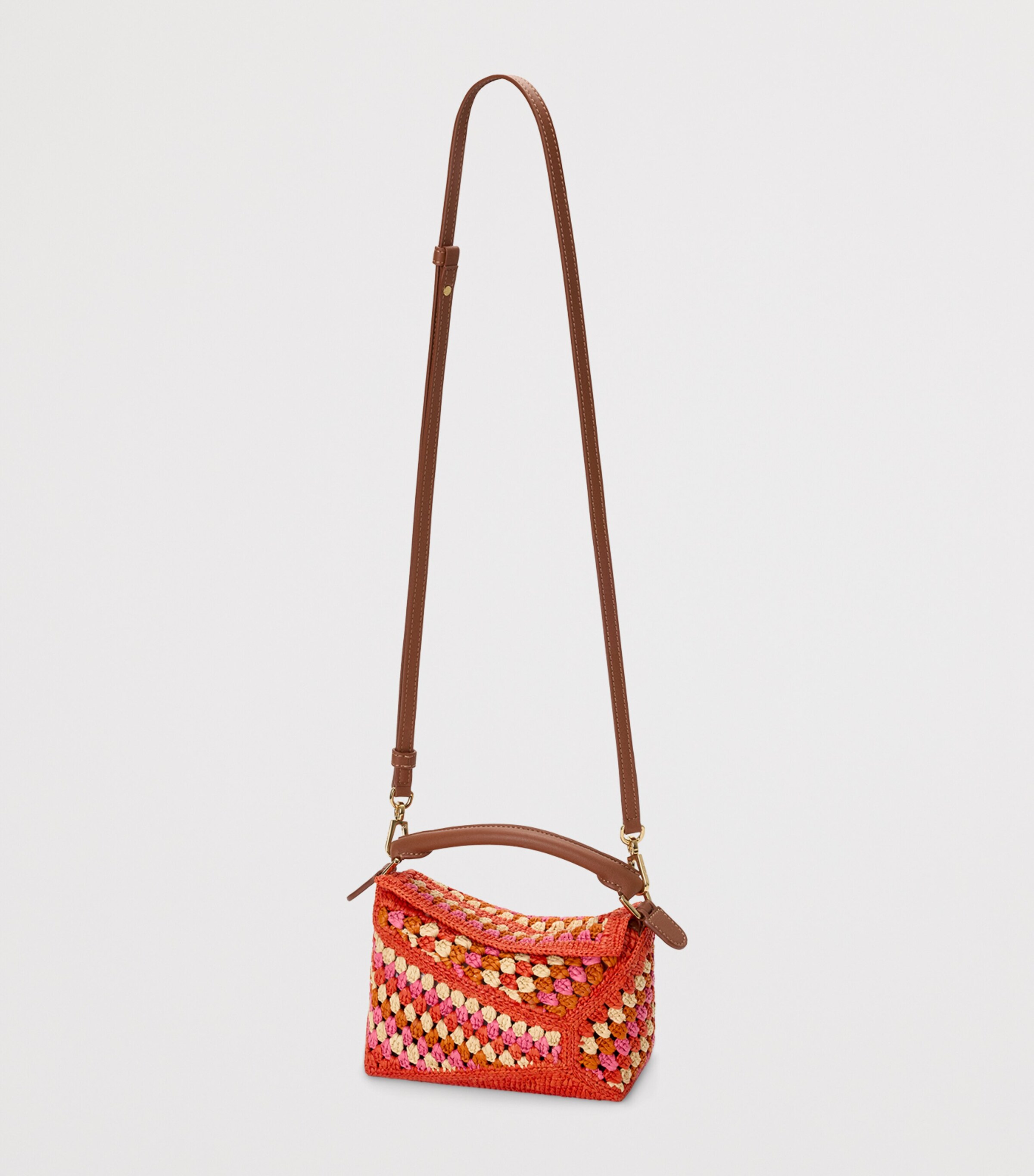 LOEWE x Paula's Ibiza Mini Crochet Puzzle Edge Top Handle Bag Bright Orange/pink Image 5