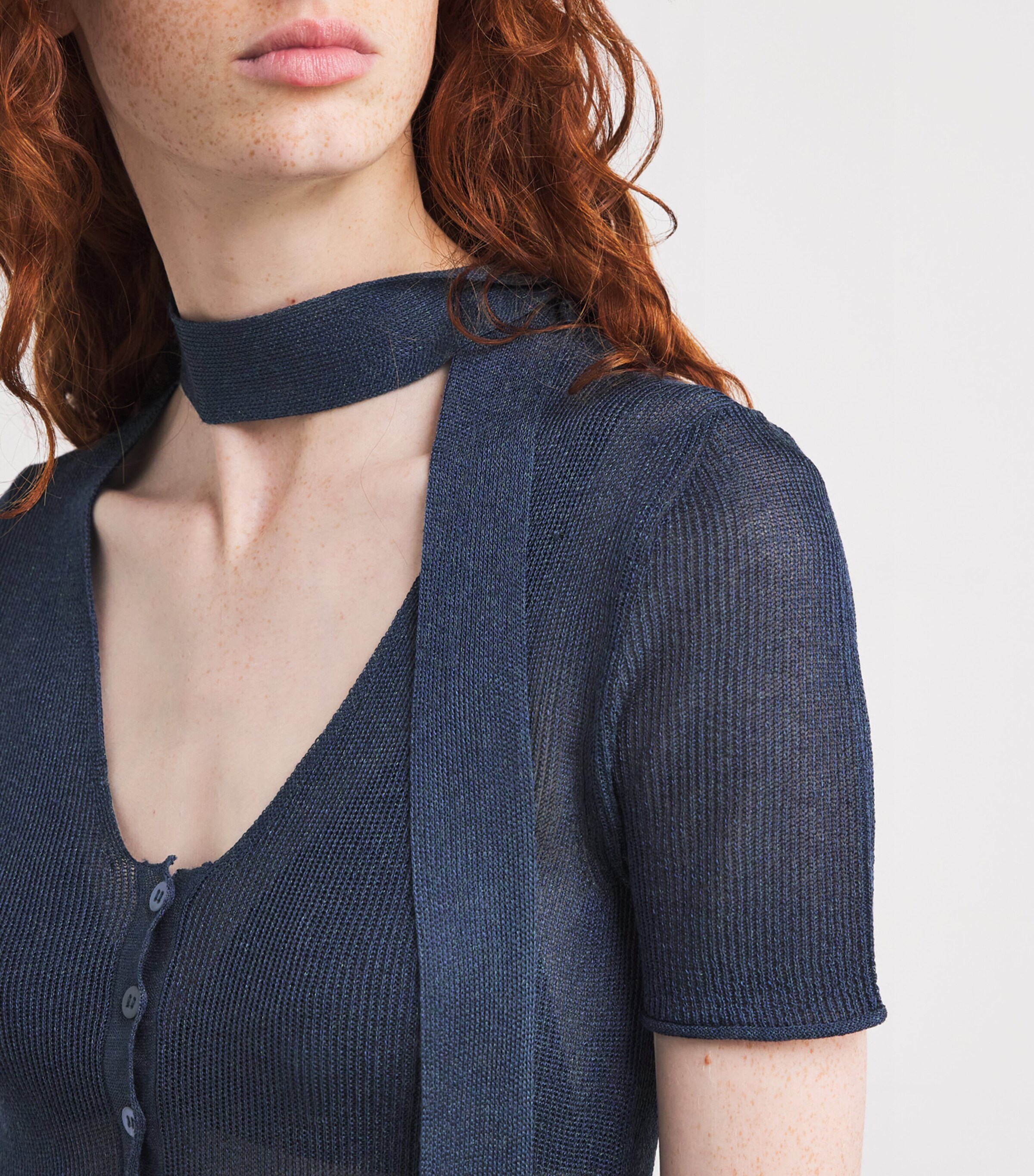 Short-Sleeve Scarf Cardigan NAVY Image 6