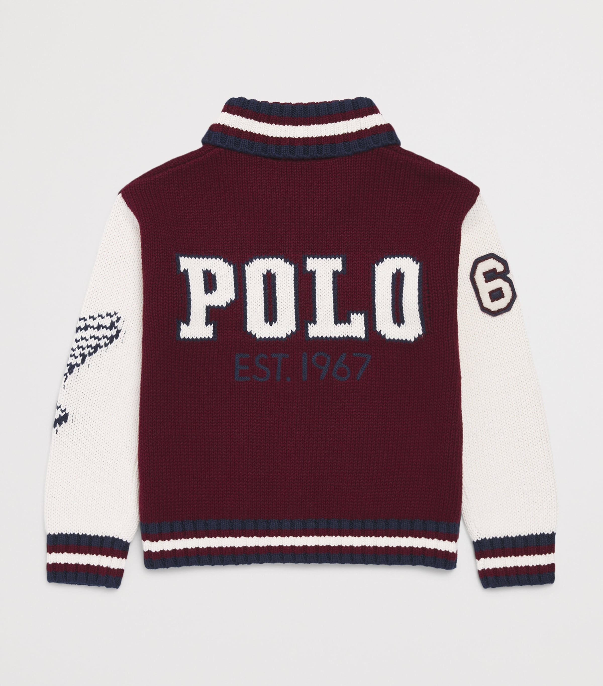 Ralph Lauren Kids Cotton-Wool Knitted Bomber Jacket (6-14 Years) Rich Ruby Multi Image 2