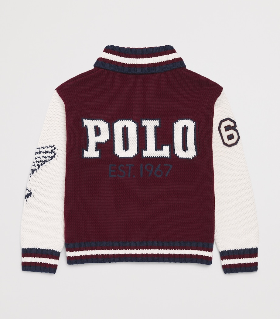 Ralph Lauren Kids Cotton-Wool Knitted Bomber Jacket (6-14 Years) Rich Ruby Multi Image 2