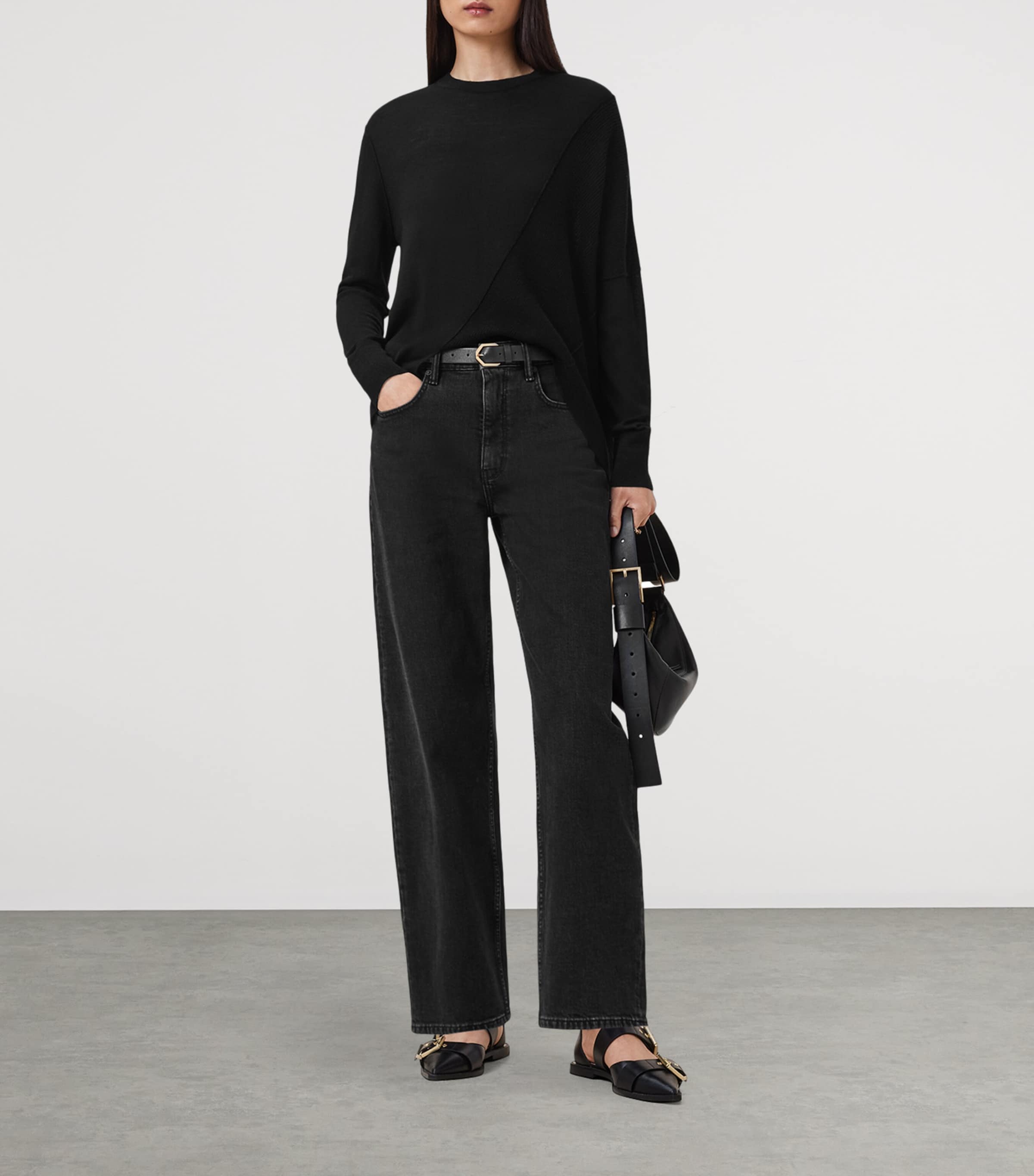 Wool Asymmetric Isla Sweater BLACK Image 4