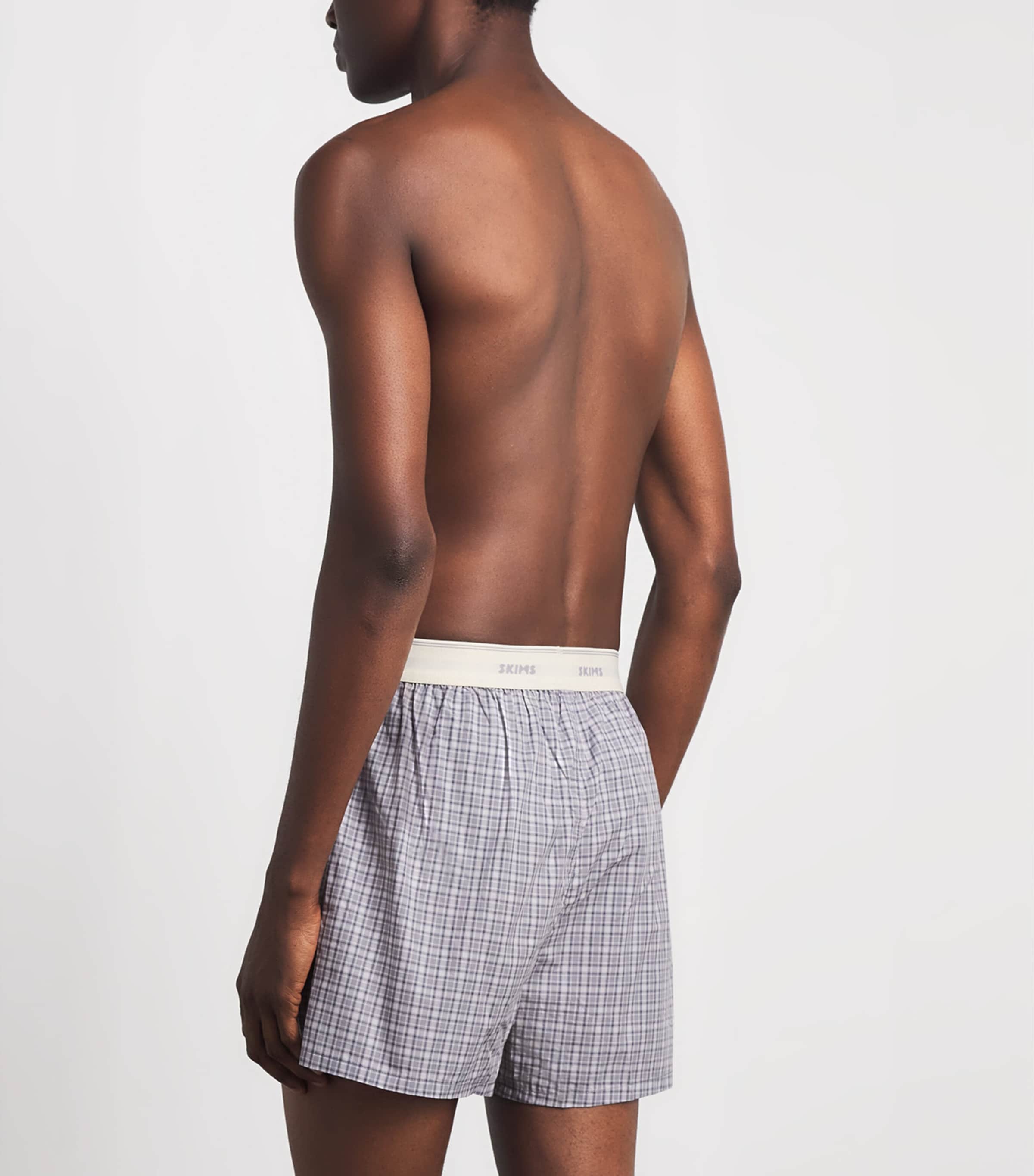 Skims Mens Cotton Poplin Check Boxer Shorts Full Moon Check Image 3