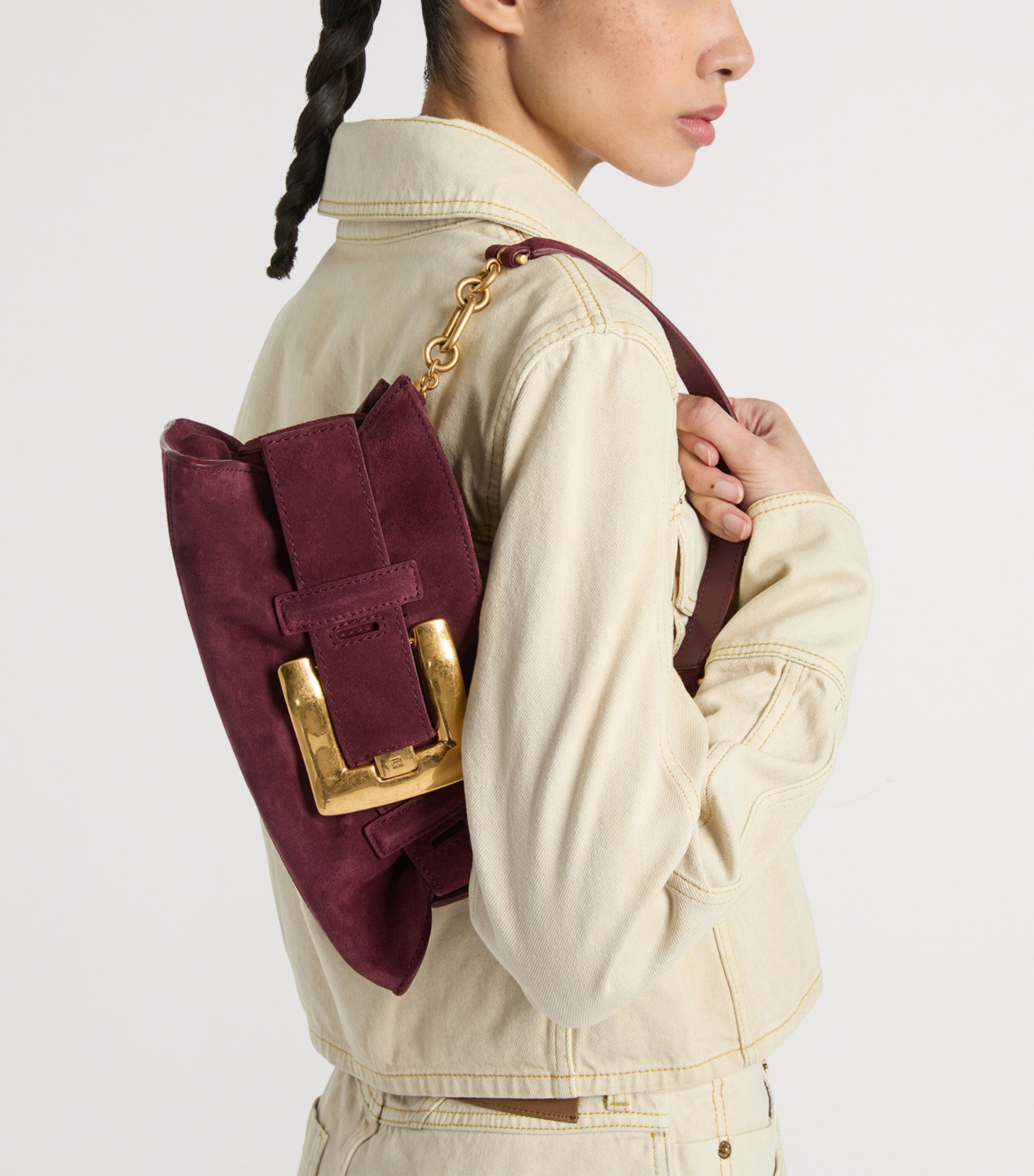 Balmain Mini Suede Anthem Shoulder Bag Lie De Vin Image 7