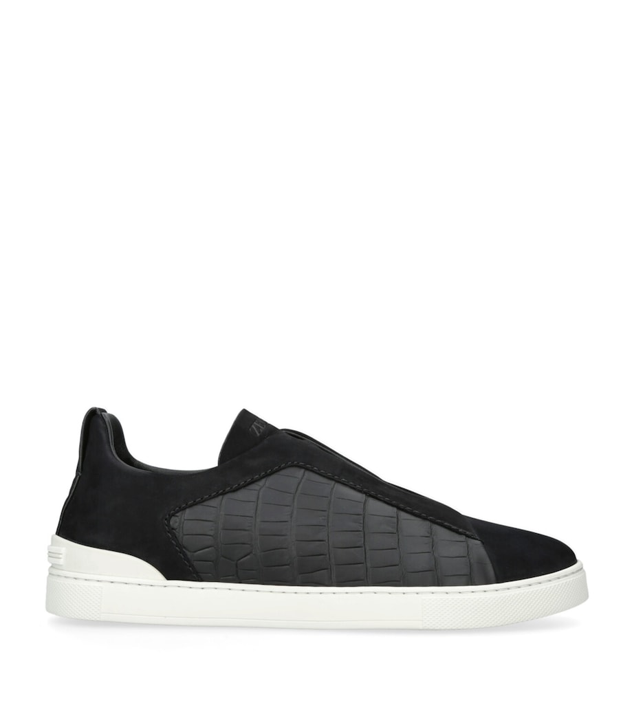 Crocodile Leather Triple Stitch SECONDSKIN Sneakers BLACK Image 1