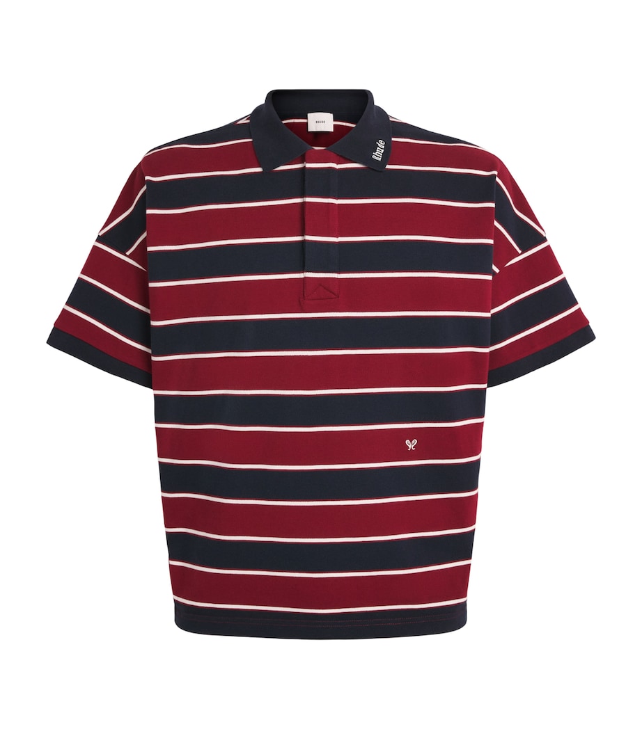 Rhude Mens Stripe Fontaine Polo Shirt Bordaux/blu/wht Image 1