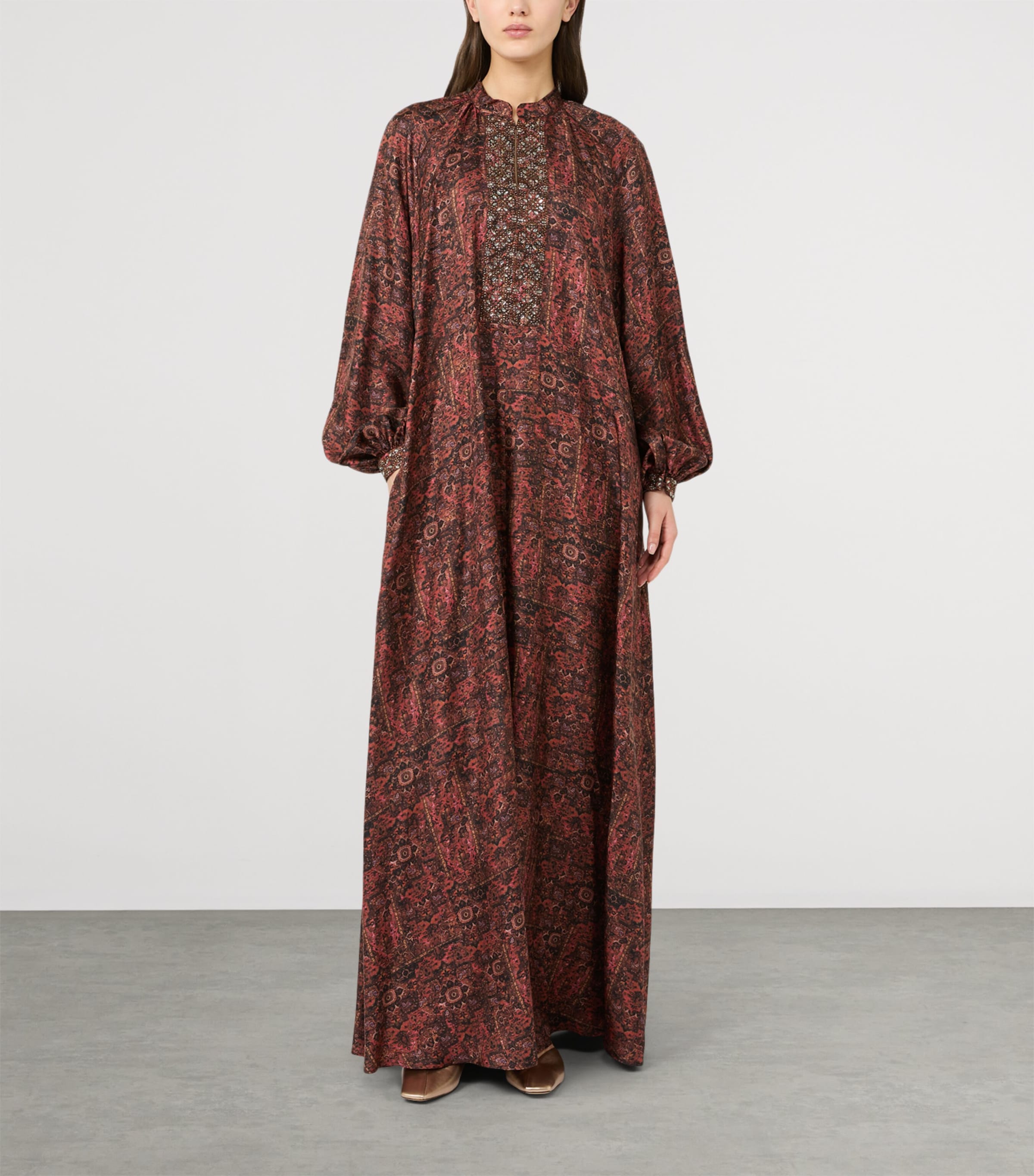 Max Mara Womens Silk Printed Maxi Dress Bordeaux Image 4