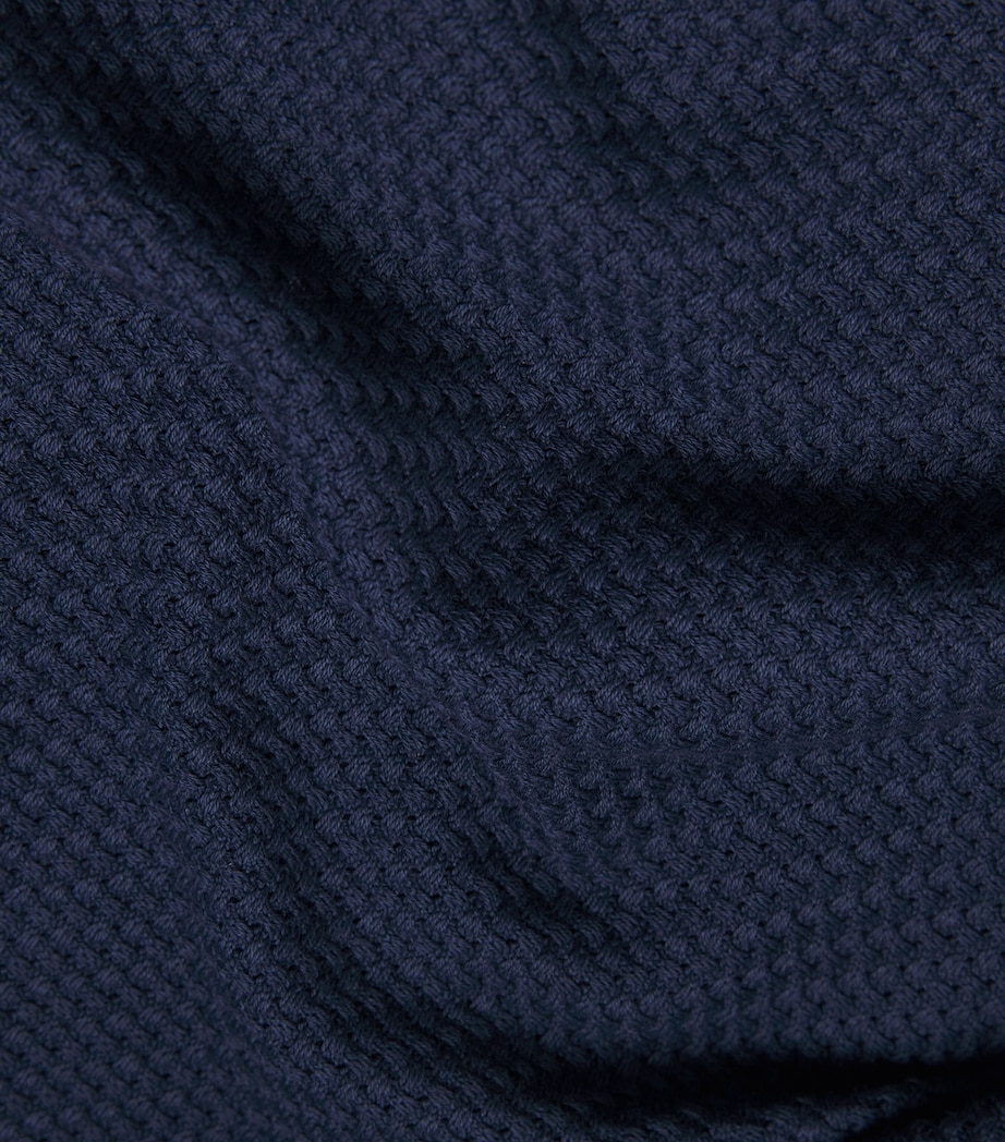 Corneliani Mens Cotton Textured Polo Shirt Navy Blue Image 5