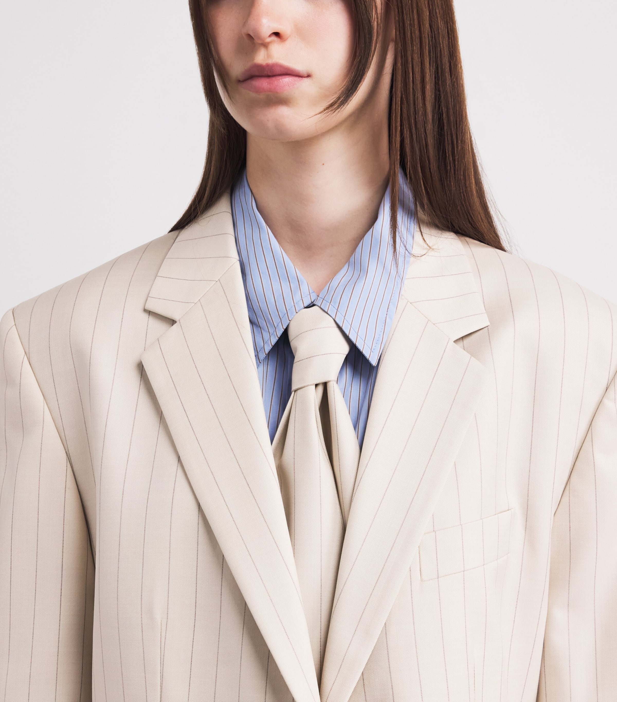 Acne Studios Womens Wool Pinstripe Scarf Blazer Cream Beige Image 3