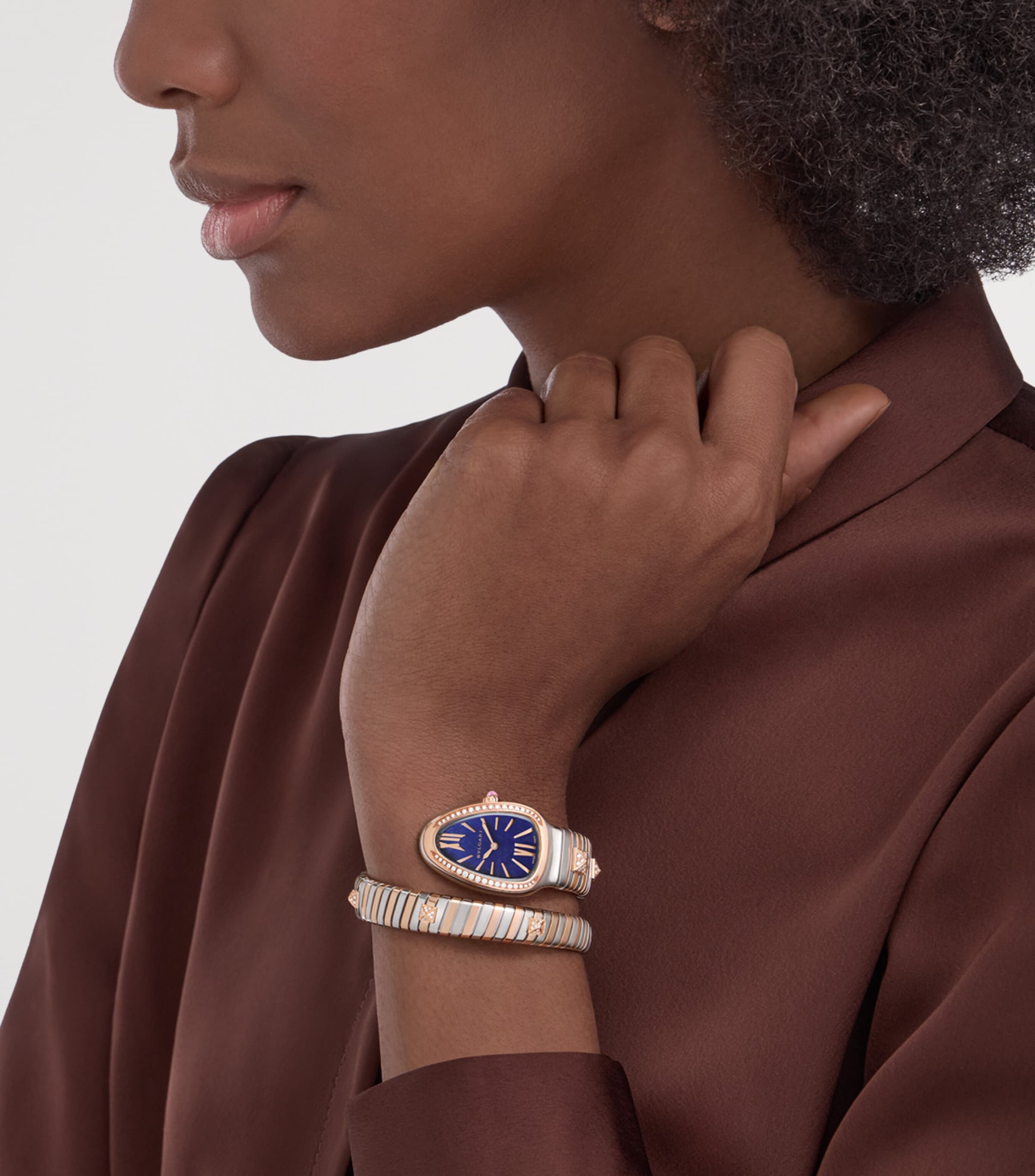 Bvlgari Large Rose Gold, Stainless Steel and Diamond Serpenti Tubogas Studs Watch 45mm Stones Image 4