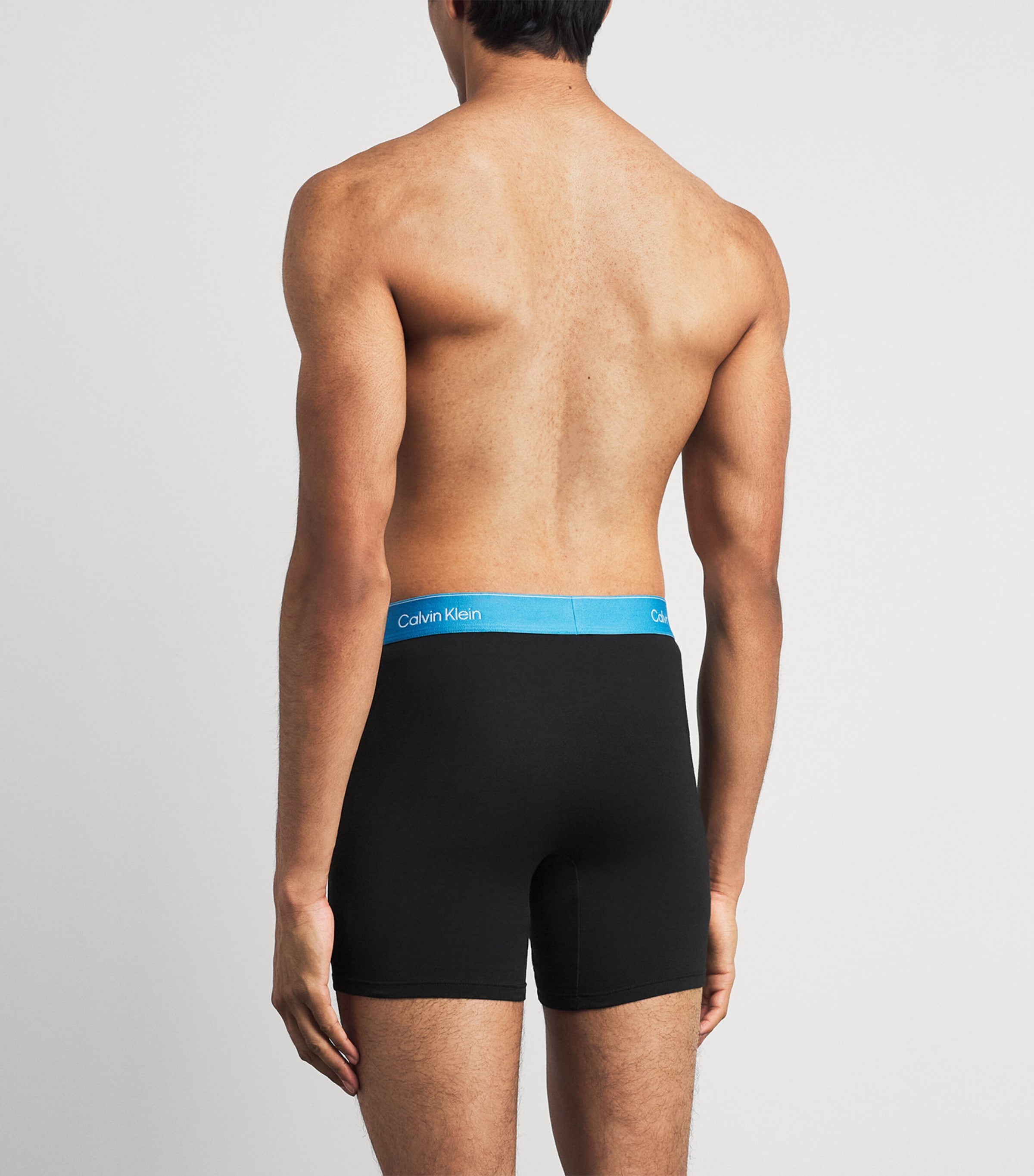 Calvin Klein Mens Stretch-Cotton Icon Boxer Briefs (Pack of 3) Black Mist/blu Image 3