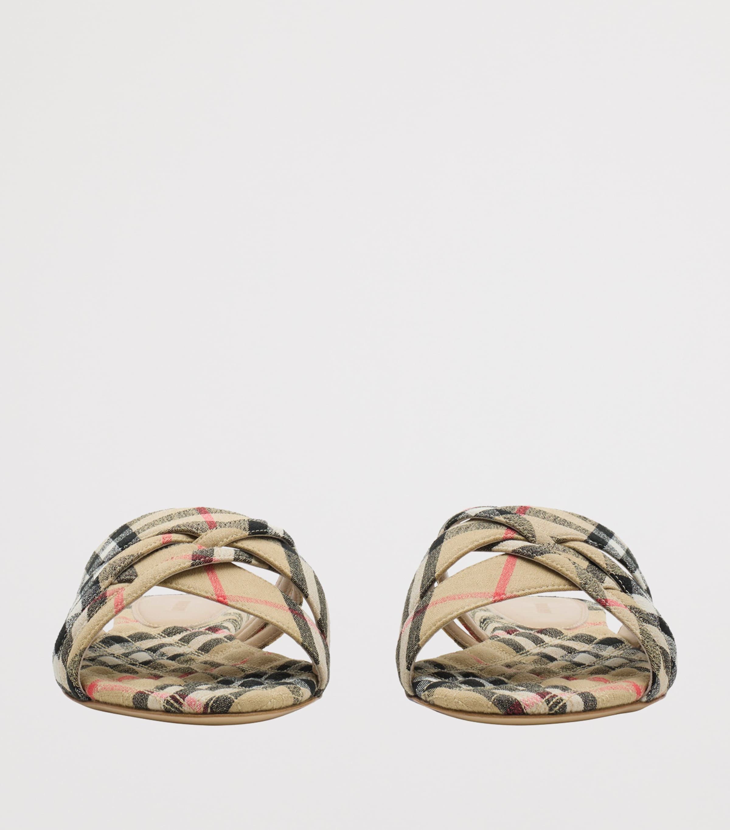 Linen Check Cabana Slides SAND IP CHECK Image 3