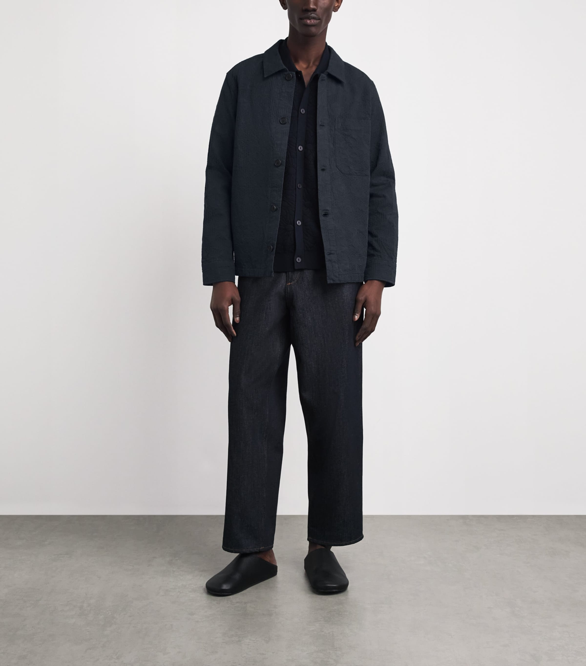 Wax London Mens Cotton Jacquard Rockley Overshirt Navy Image 2