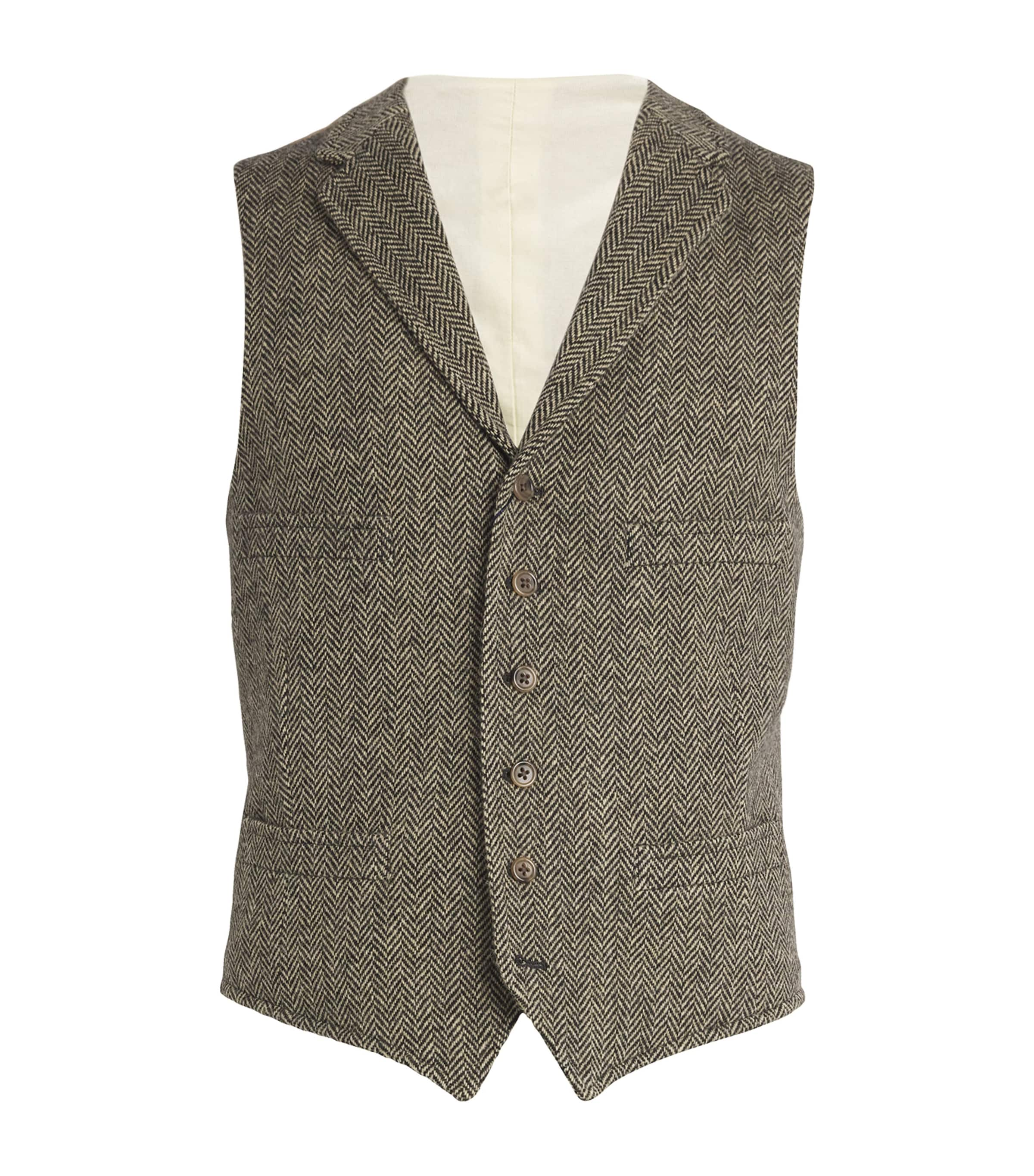 Polo Ralph Lauren Wool Herringbone Gilet In Black