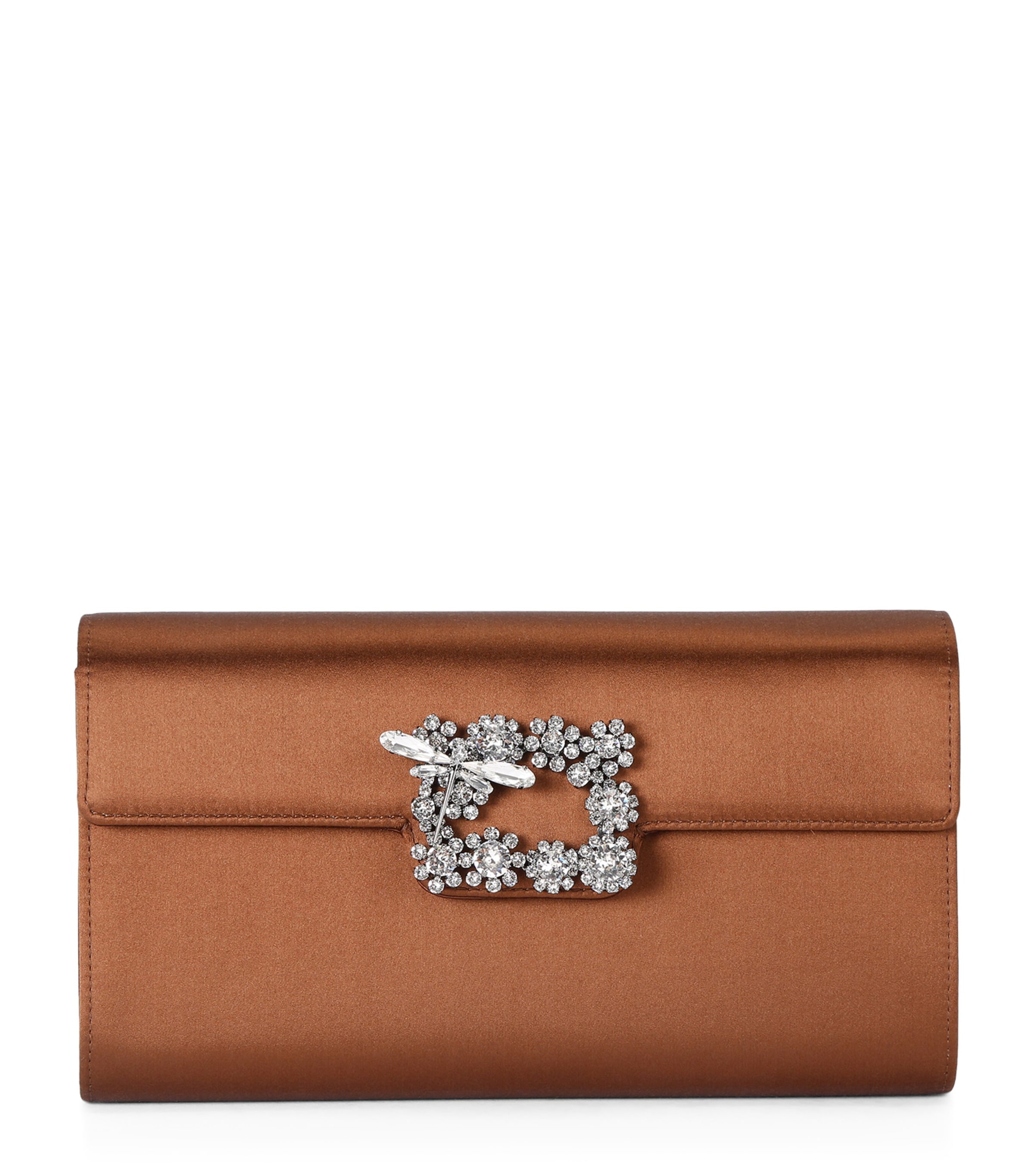 Roger Vivier Satin Efflorescence Envelope Clutch Bag Brown Image 1