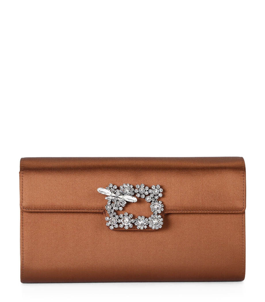 Roger Vivier Satin Efflorescence Envelope Clutch Bag Brown Image 1