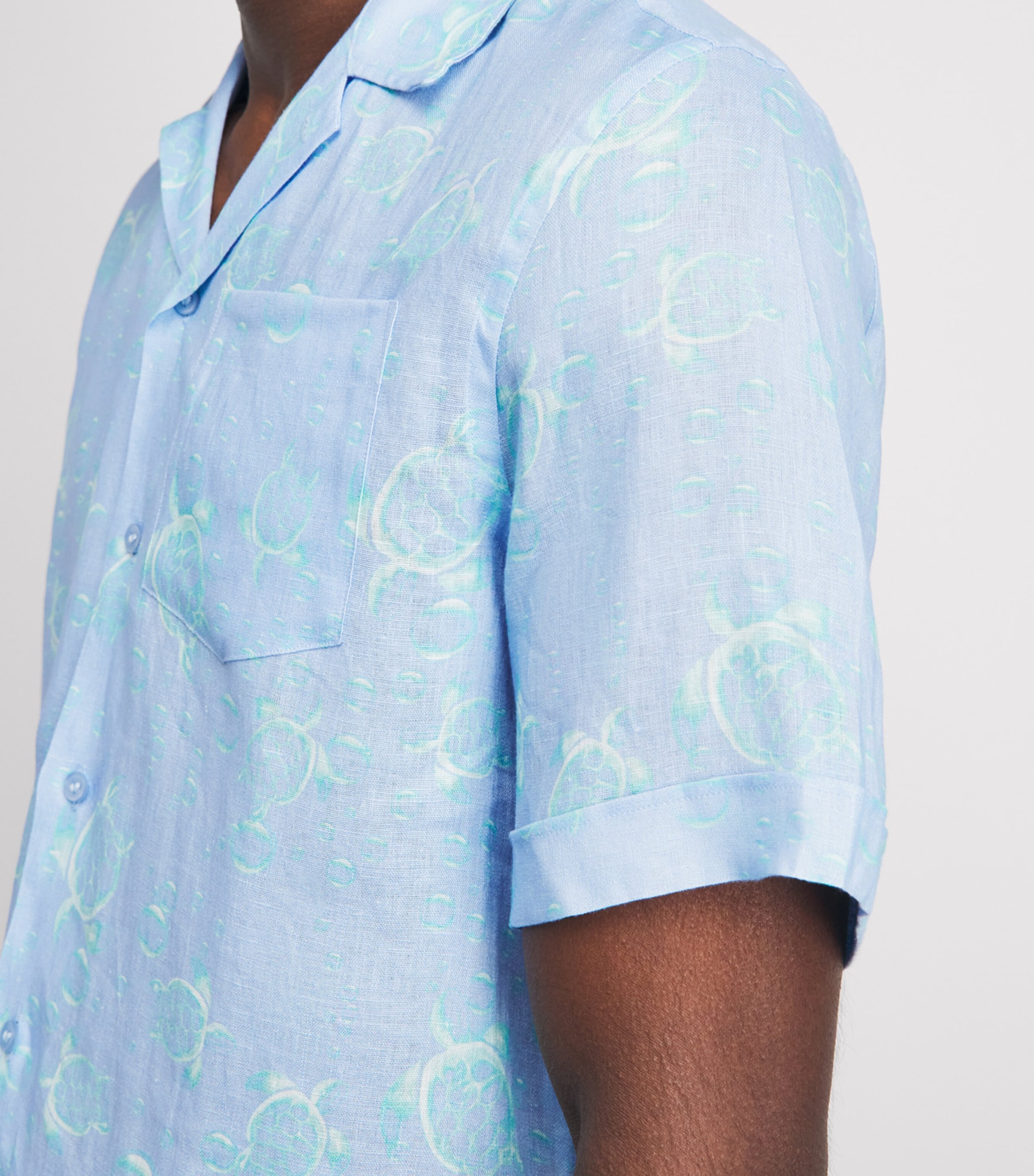 Vilebrequin Mens Linen Bubble Turtle Print Charli Shirt Cloudy Image 3