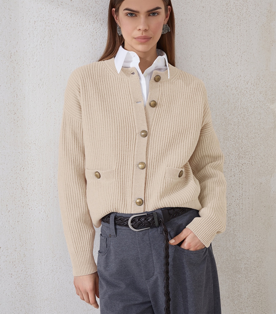 Virgin Wool-Blend Crew Neck Cardigan C9504 Image 5