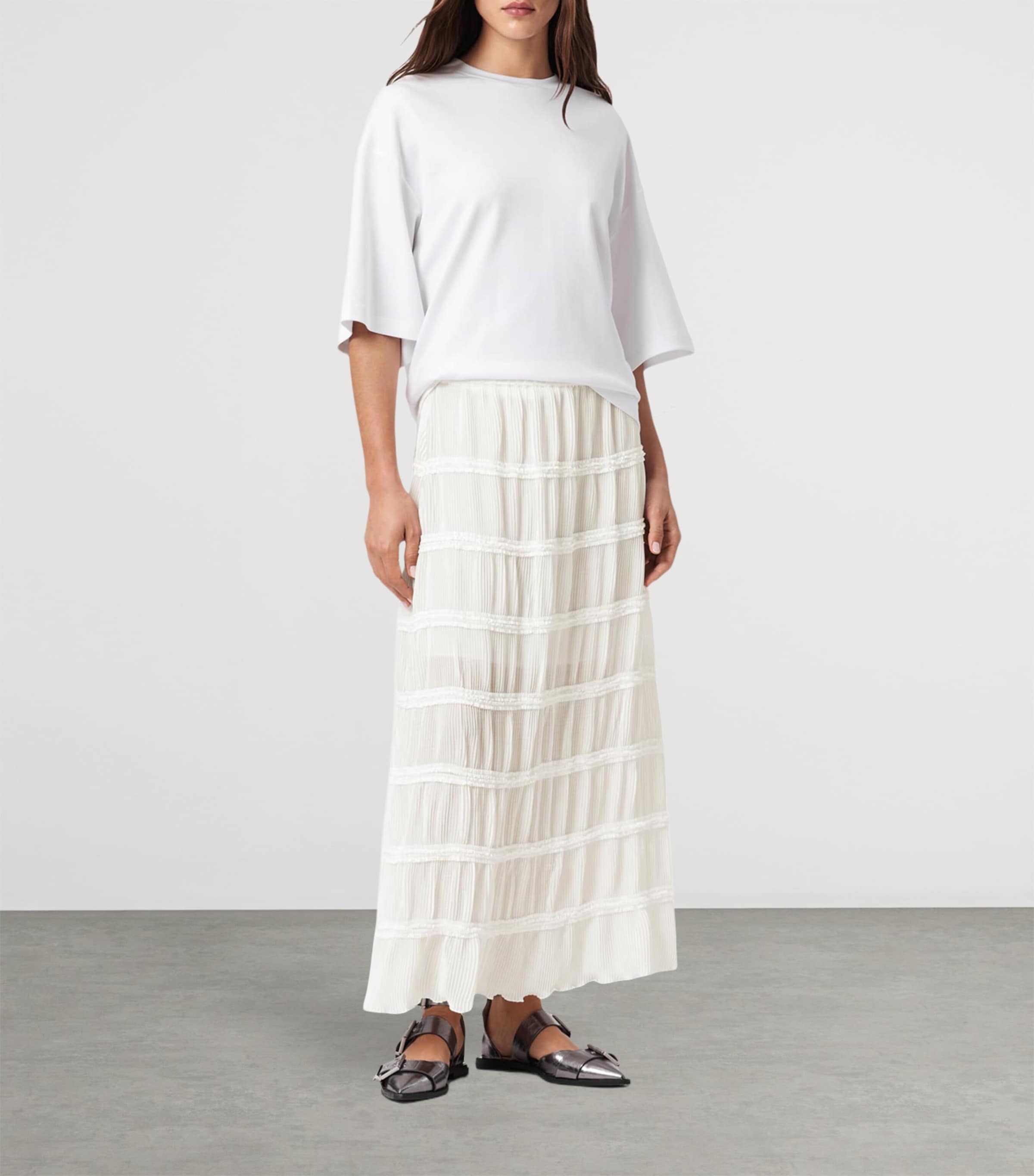 AllSaints Womens Lila Midi Skirt White Image 2