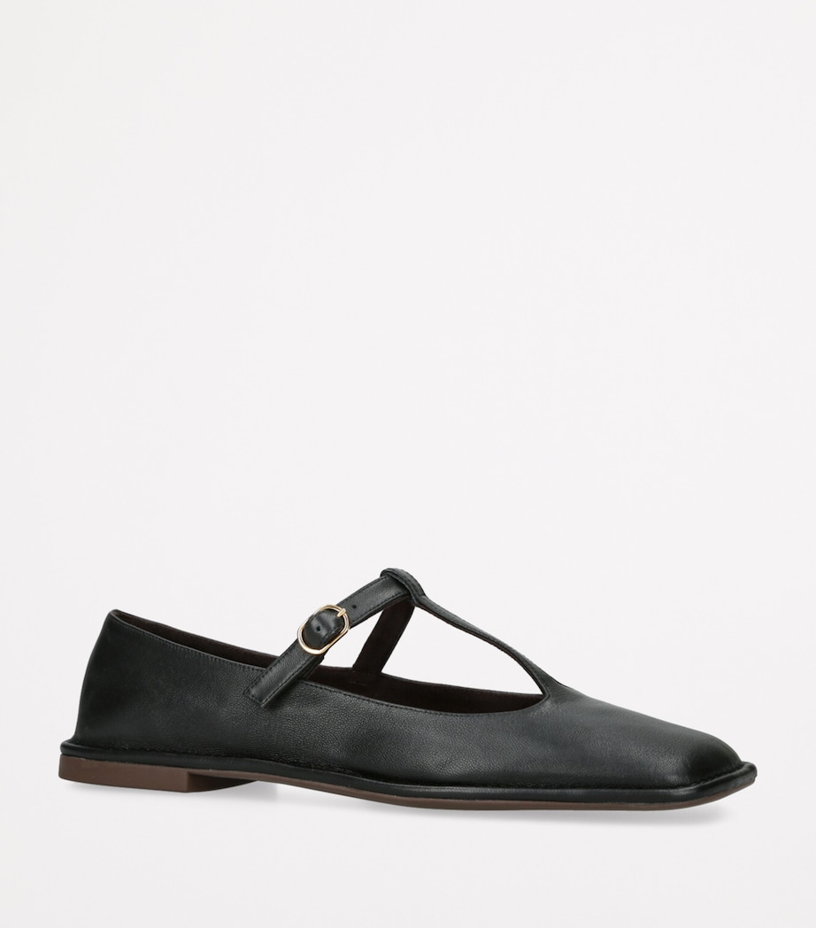 The Row Square T-Strap Leather Flats Black Image 2