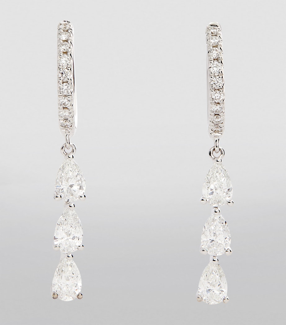 White Gold and Diamond Huggie Hoop Three-Drop Earrings WHITE GOLD Image 2