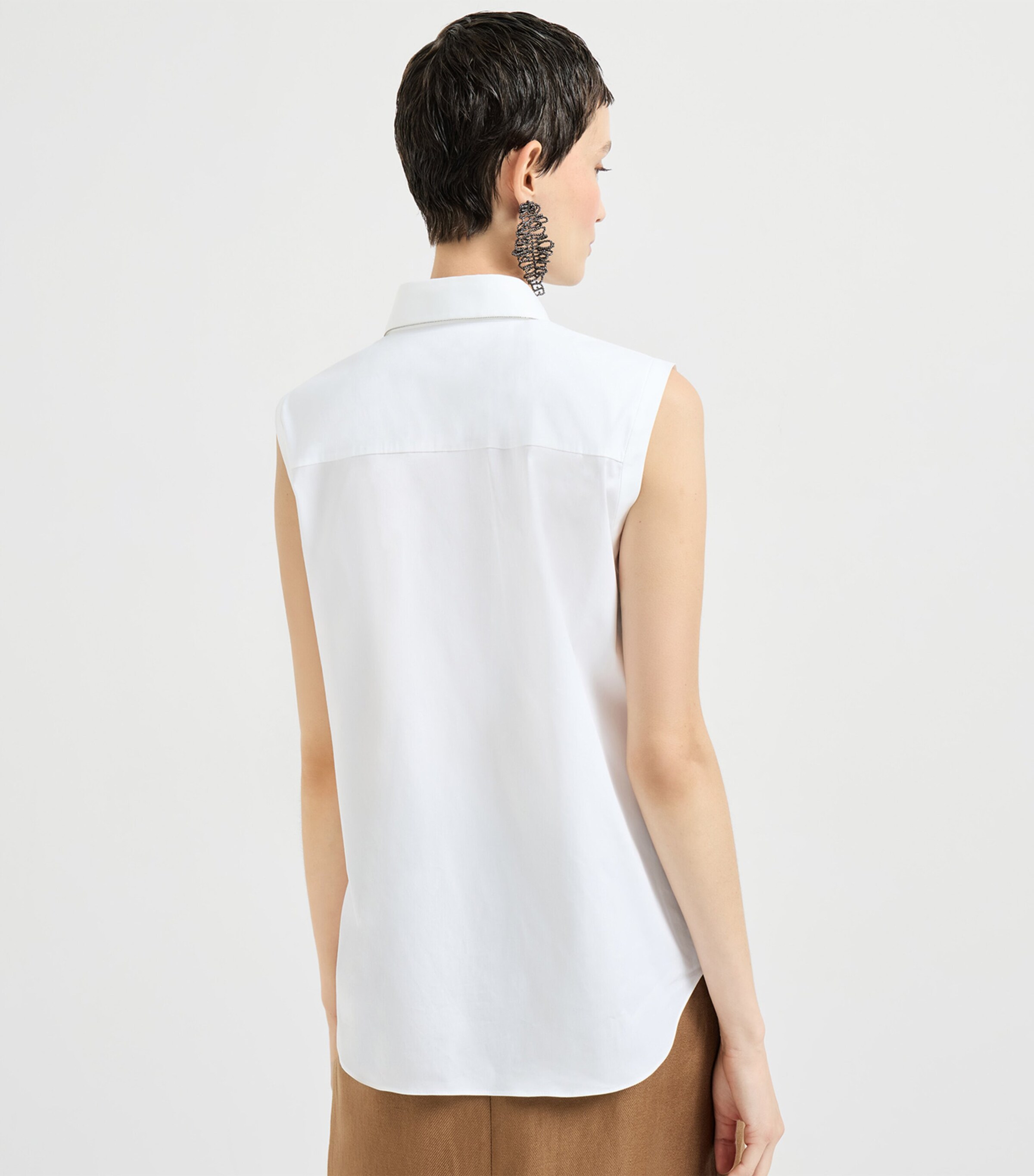 Brunello Cucinelli Womens Stretch-Cotton Poplin Sleeveless Shirt Image 5