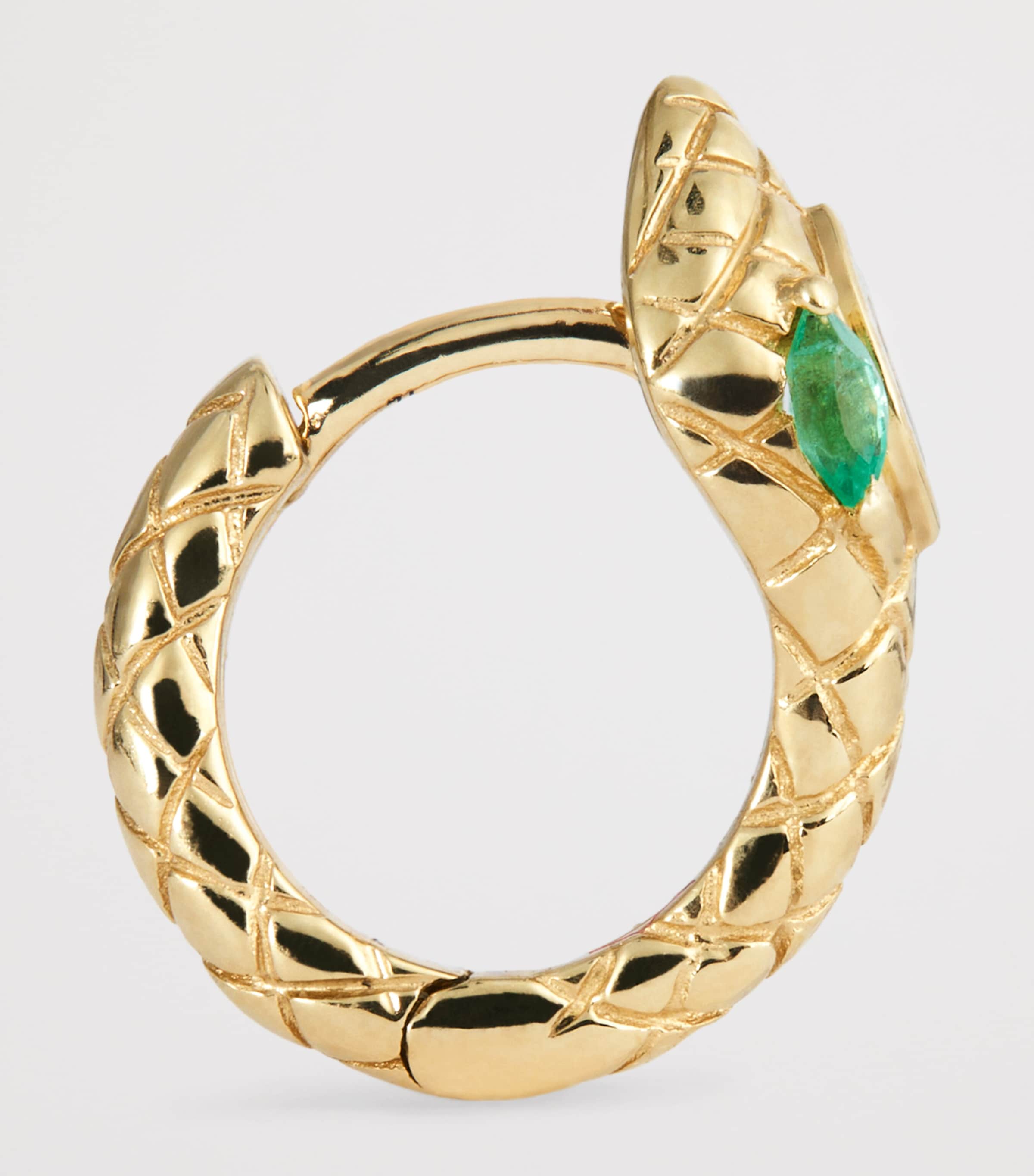 Yellow Gold, Diamond and Emerald Snake Single Huggie Earring YELLOW GOLD Image 3
