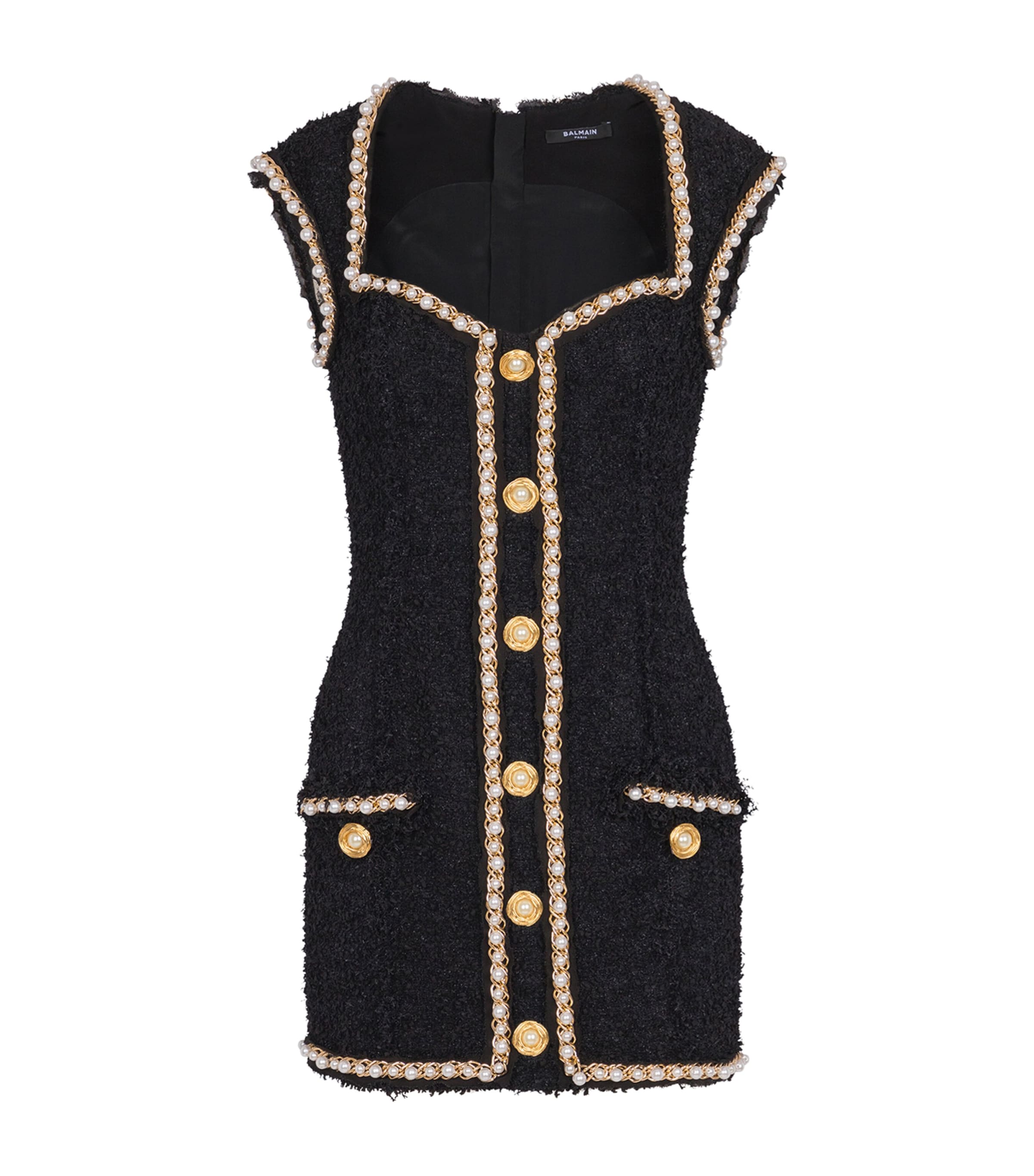 Balmain Womens Tweed Embellished Mini Dress Eel Black Image 1