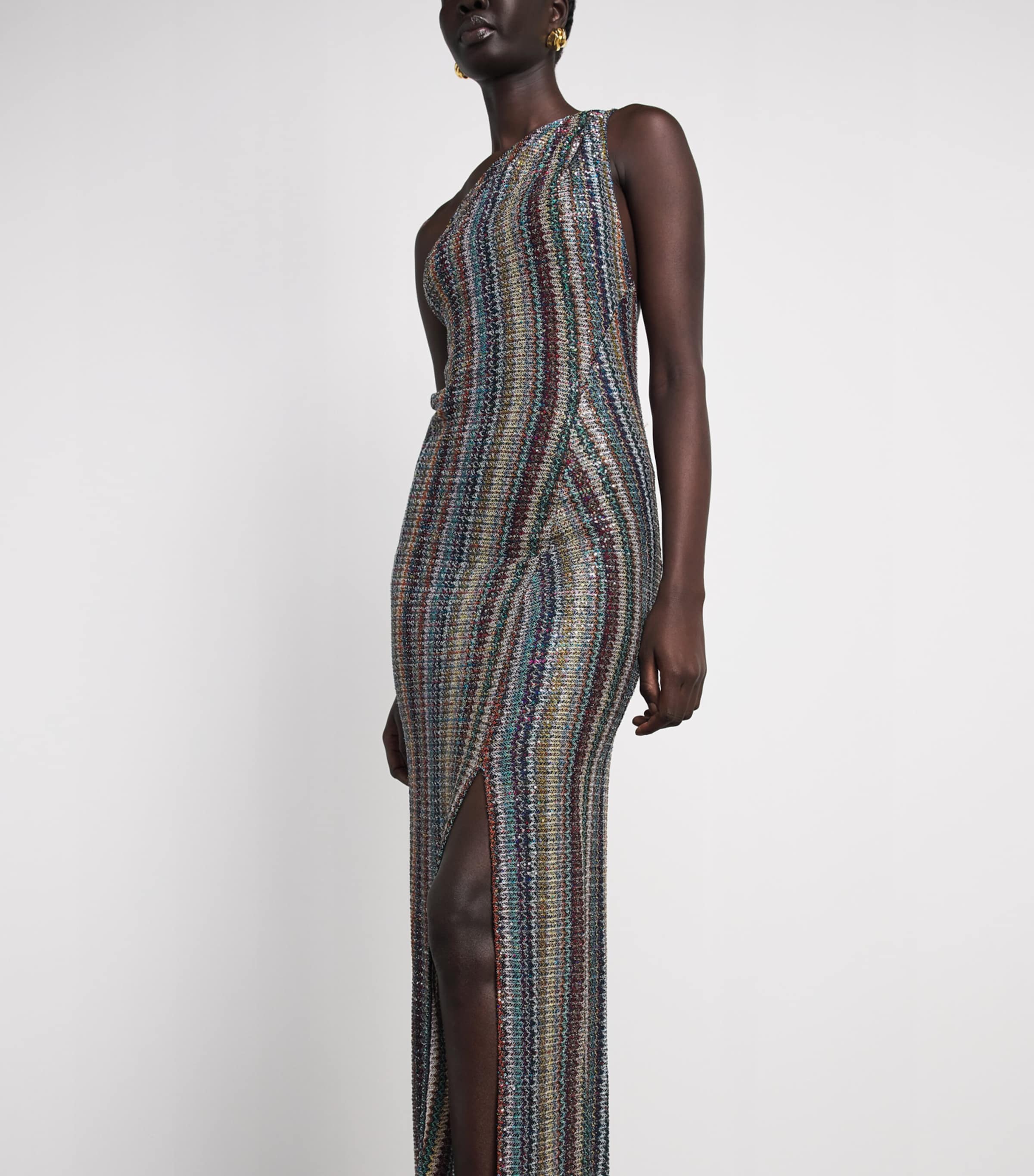 Missoni Womens Stripe One-Shoulder Maxi Dress Smsqw Multi B/r/bge Image 5
