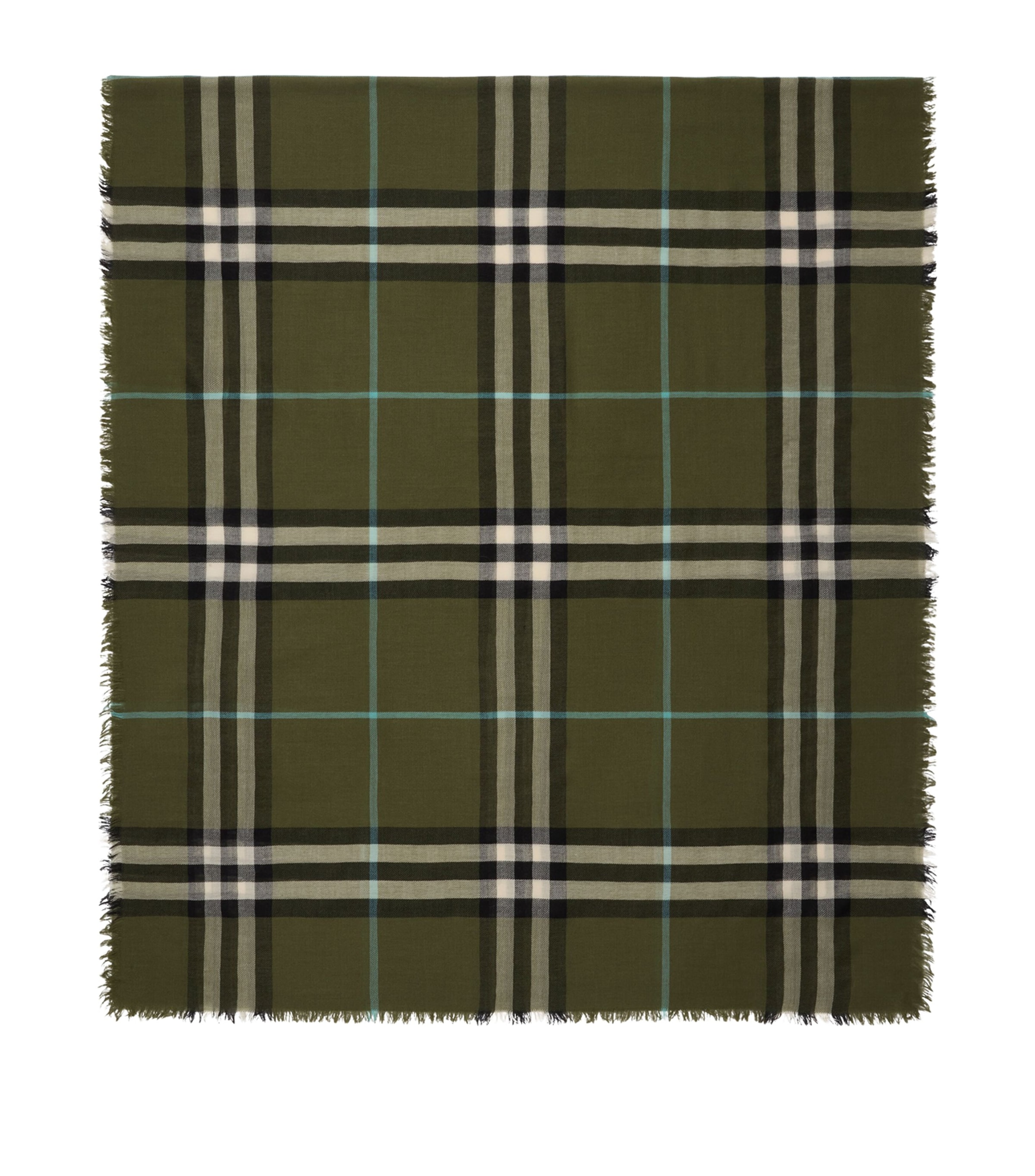 Burberry Wide Check Wool Scarf In Green