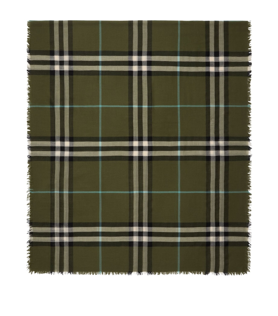 Wool Wide Check Scarf PEA GREEN Image 1