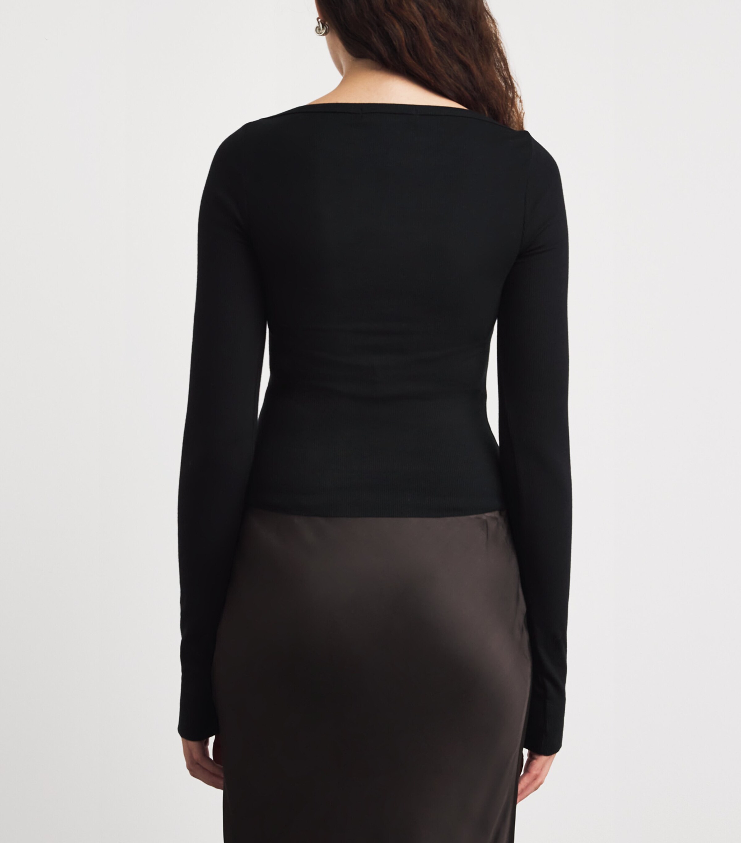 ÉTERNE Womens Boat-Neck Long-Sleeve T-Shirt Black Image 5