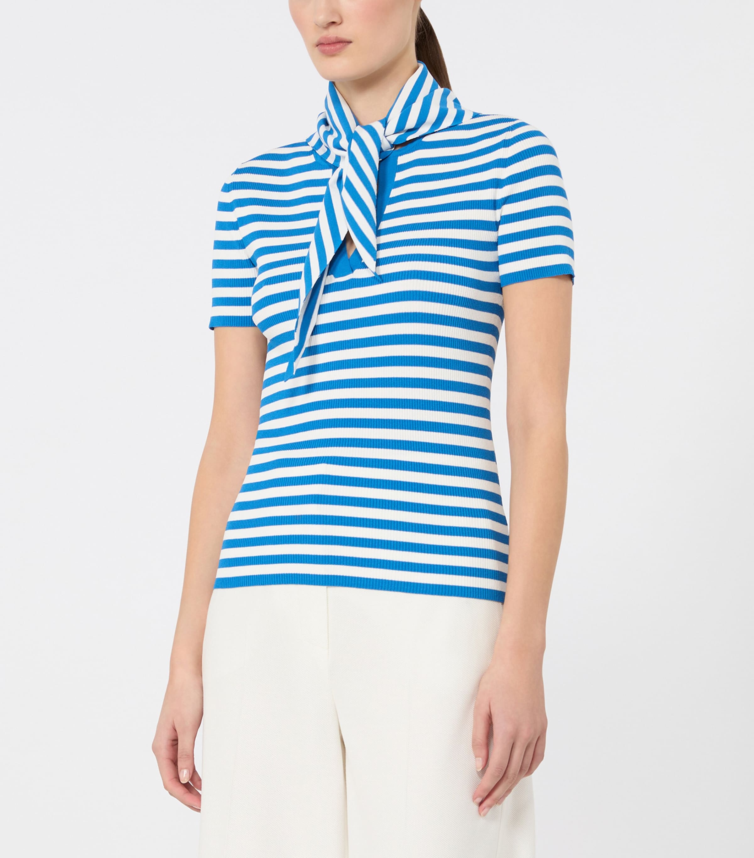 Max Mara Womens Scarf-Detail Stripe T-Shirt White Image 3