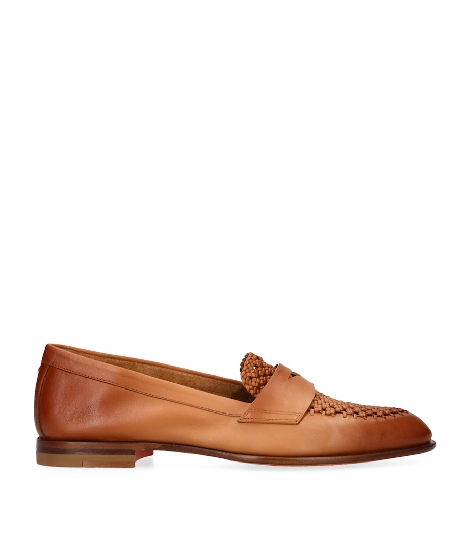 Santoni Womens Leather Luce Loafers Tan Image 1
