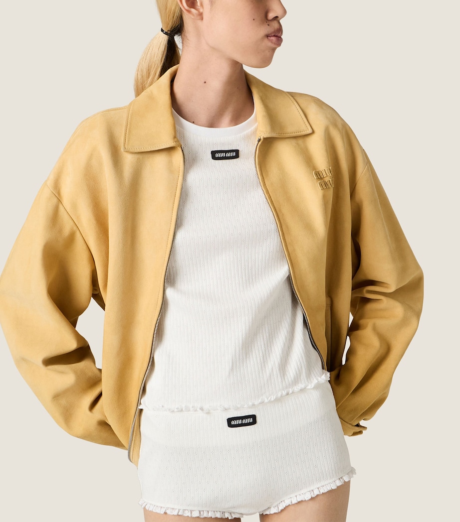 Miu Miu Womens Waxed Suede Jacket Neutral Image 4