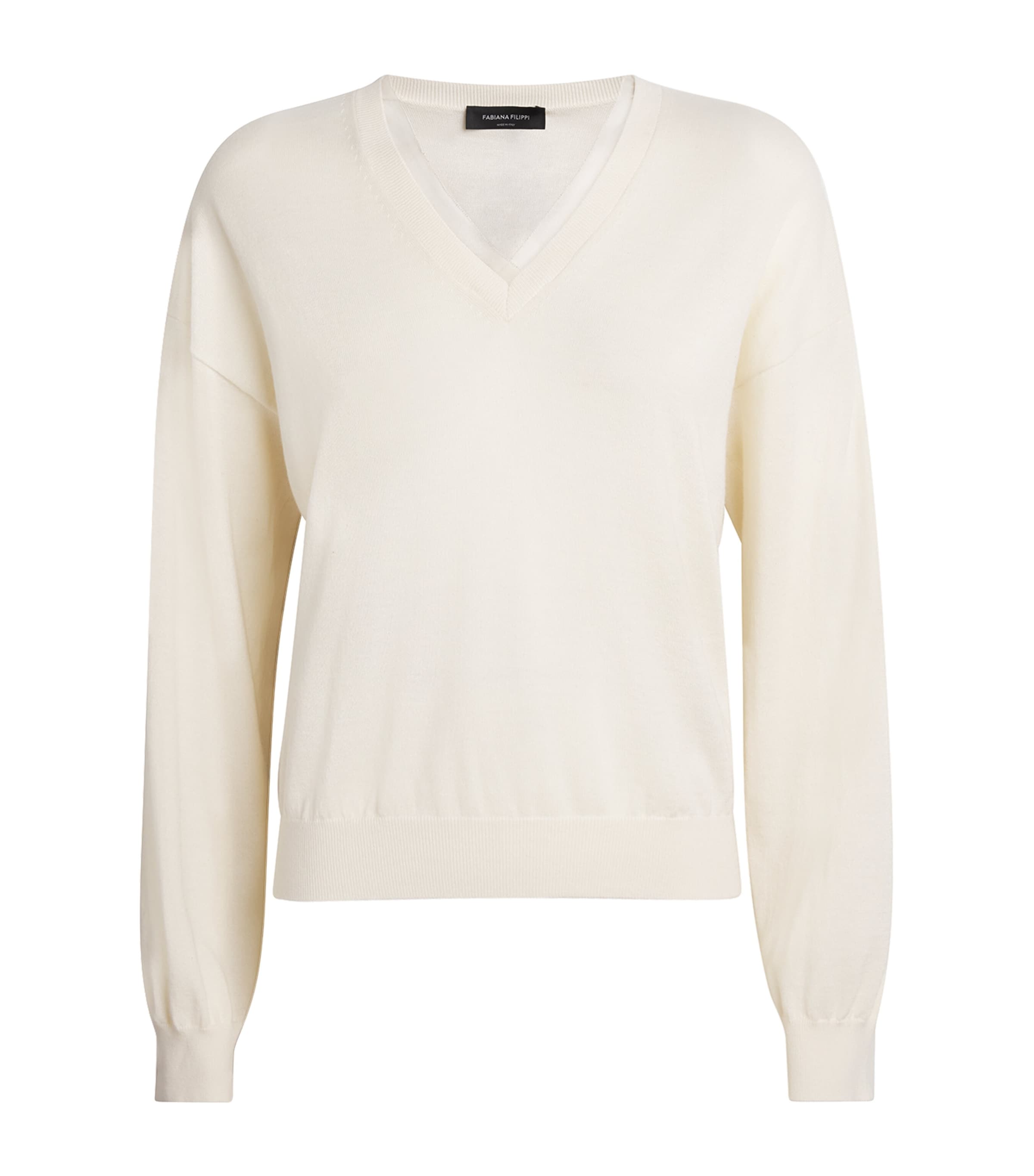 Fabiana Filippi Womens Wool-Cotton V-Neck Sweater Burro Image 1