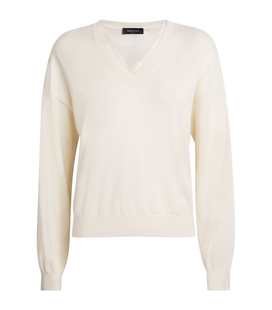 Fabiana Filippi Womens Wool-Cotton V-Neck Sweater Burro Image 1