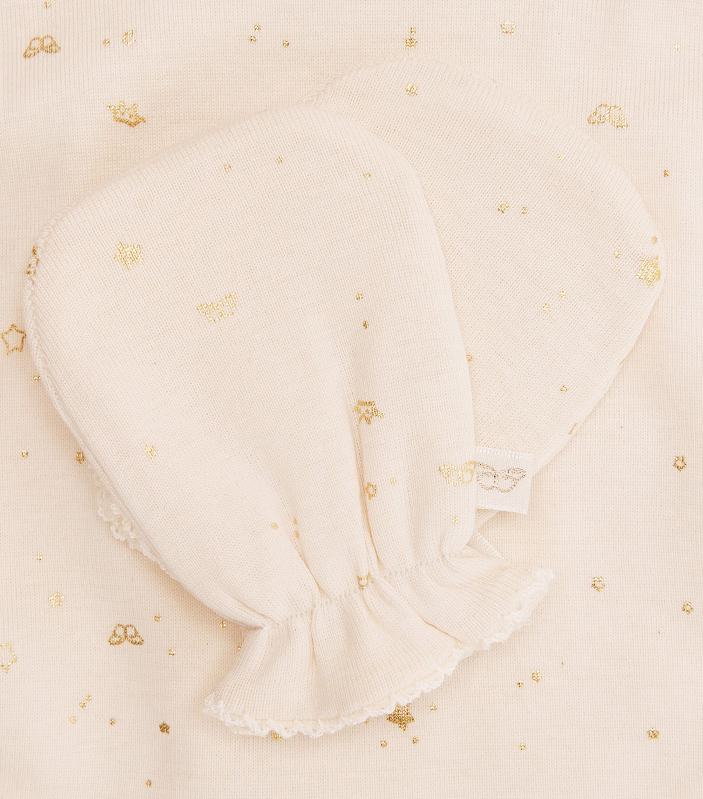 Marie-Chantal Cotton Bay Star Hat, Mittens and Bib Set White/gold Image 4