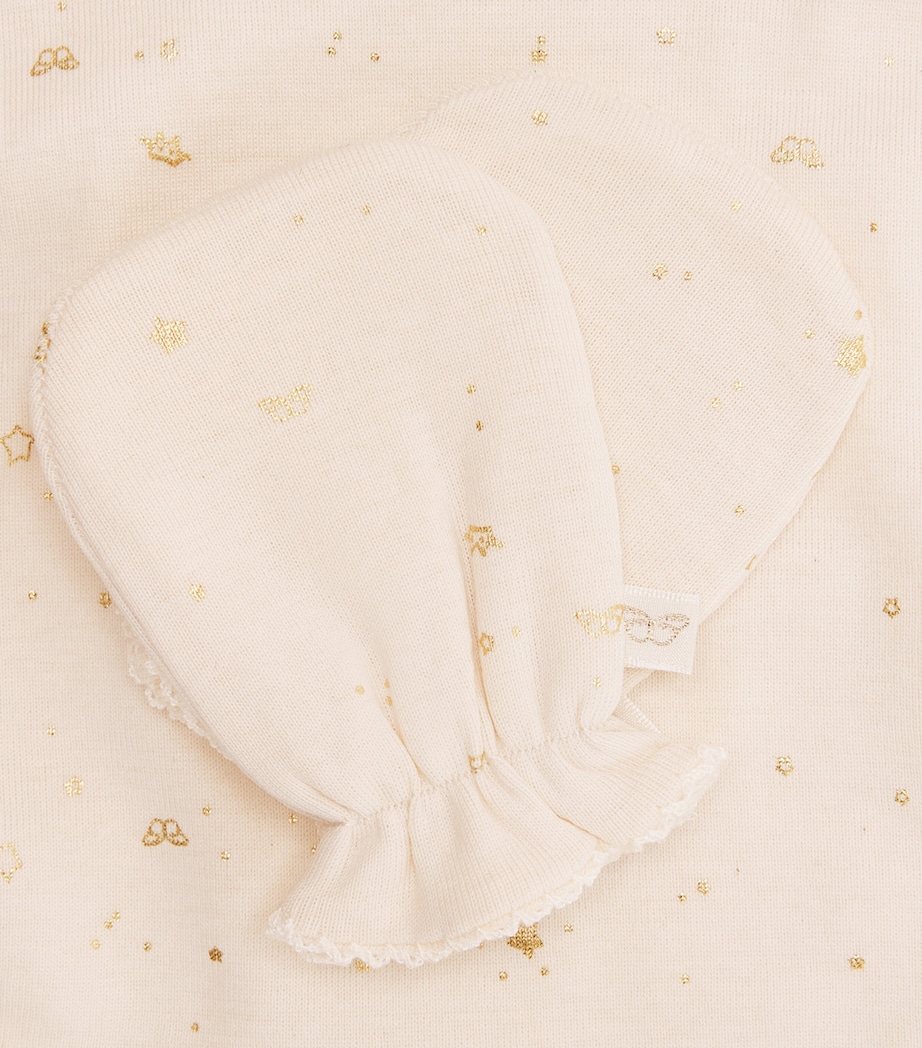 Marie-Chantal Cotton Bay Star Hat, Mittens and Bib Set White/gold Image 4