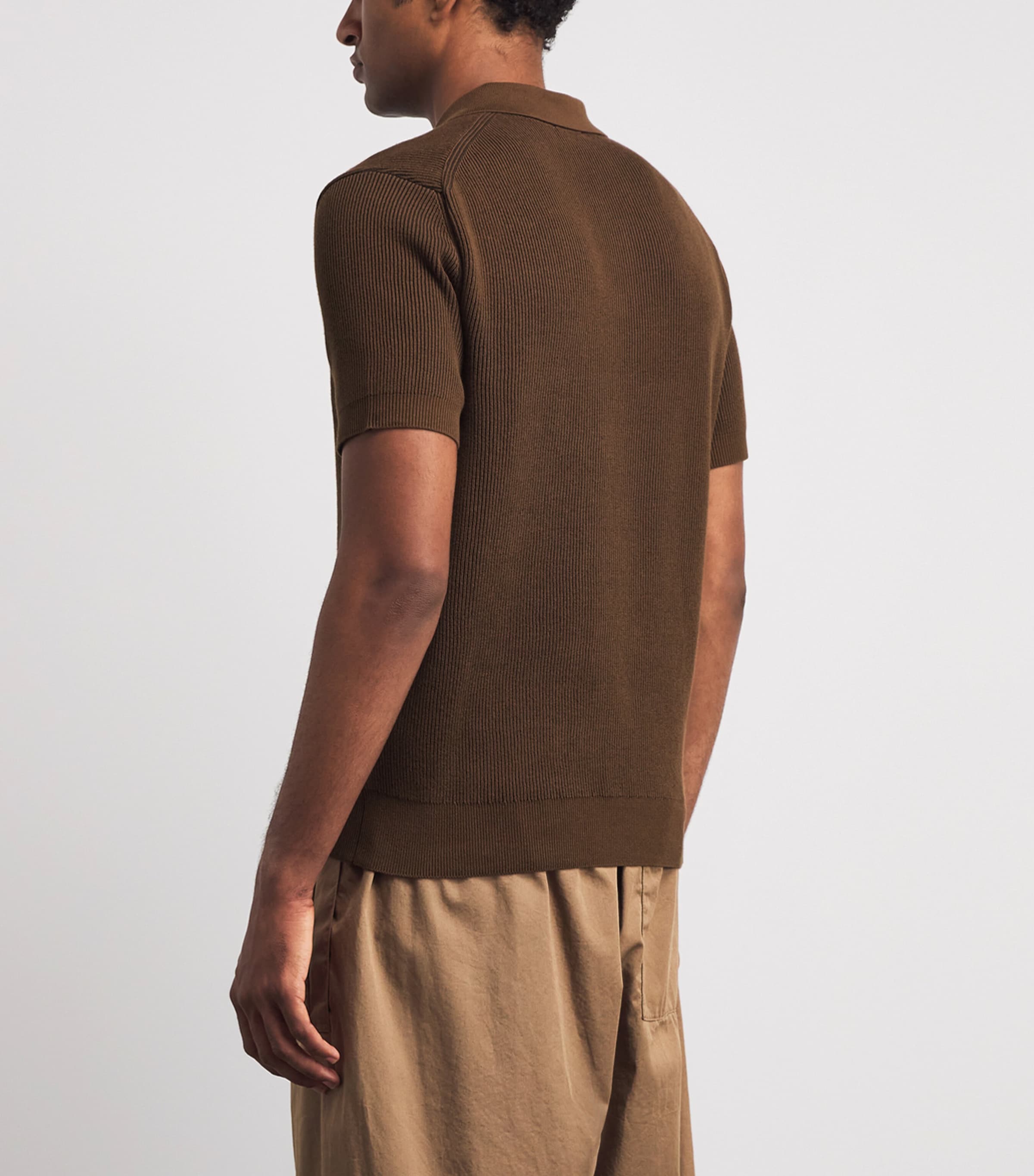 Sunspel Mens Cotton Rib-Knit Polo Shirt Brgu Bronze Image 5