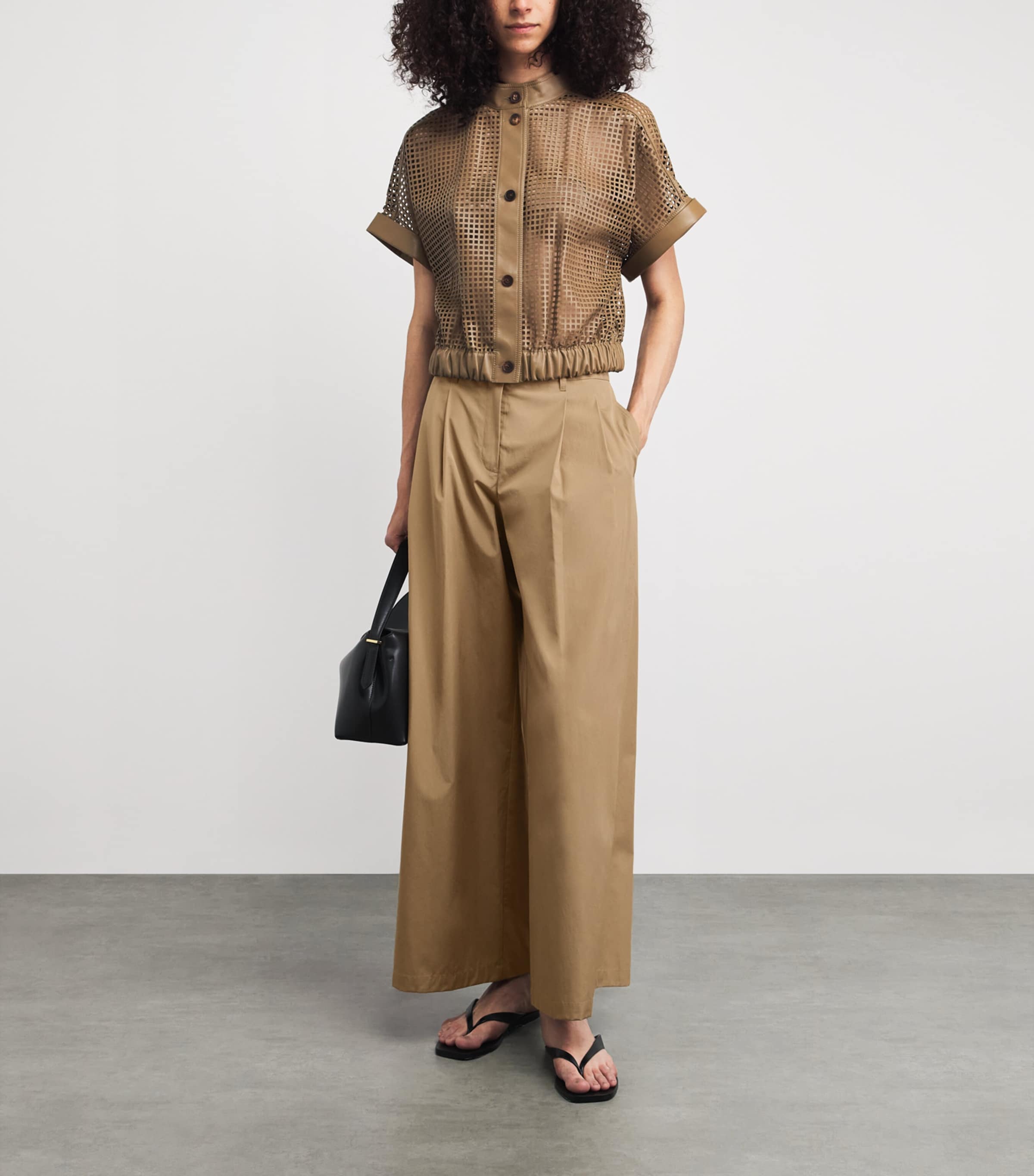 Lafayette 148 Womens Cotton Plated Wide-Leg Trousers Cadkh Cadet Khaki Image 2