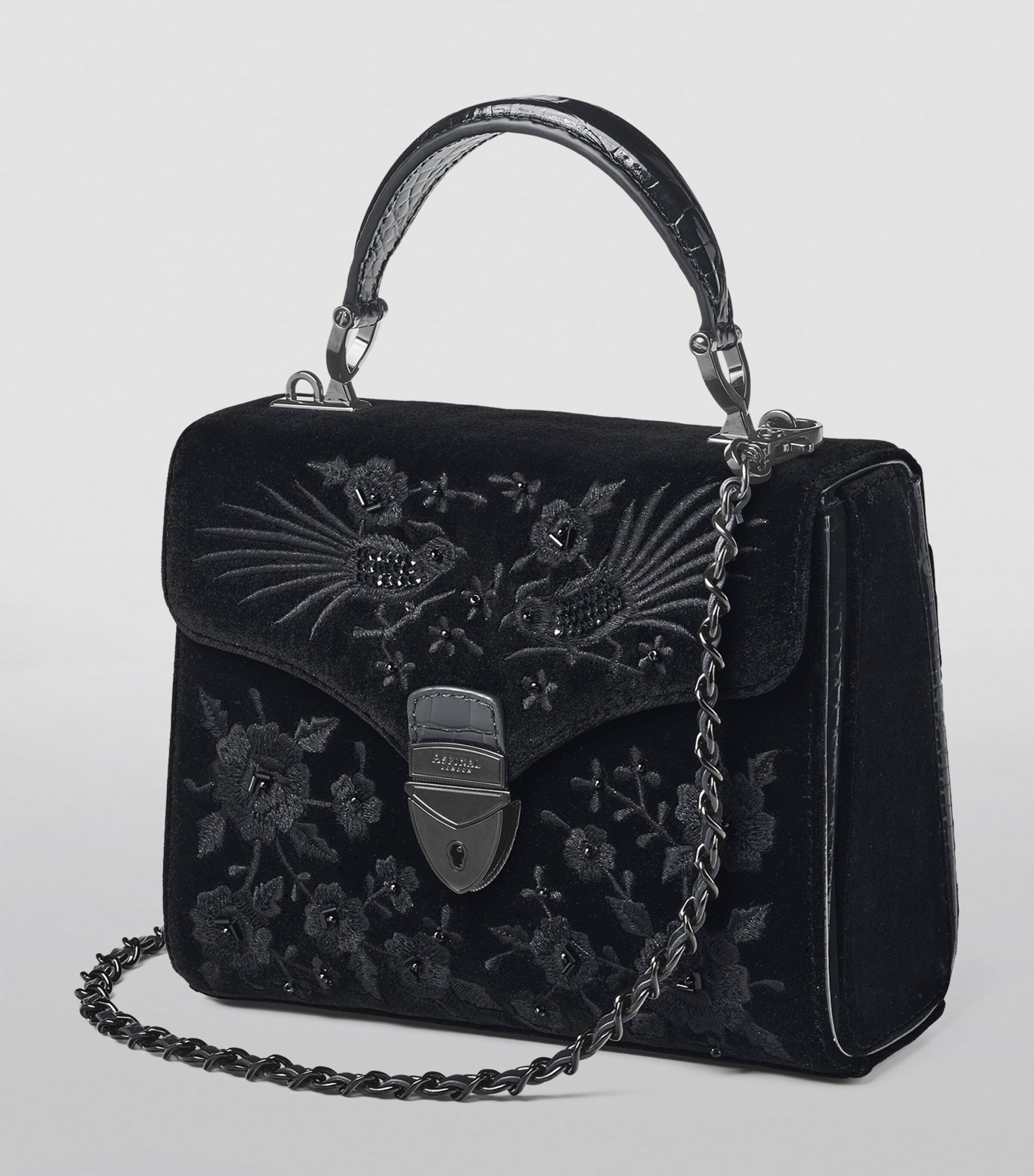 Midi Velvet Embroidered Mayfair Top-Handle Bag BLACK Image 5