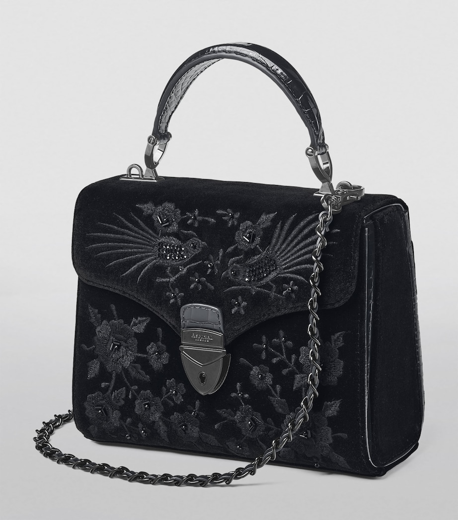 Midi Velvet Embroidered Mayfair Top-Handle Bag BLACK Image 5