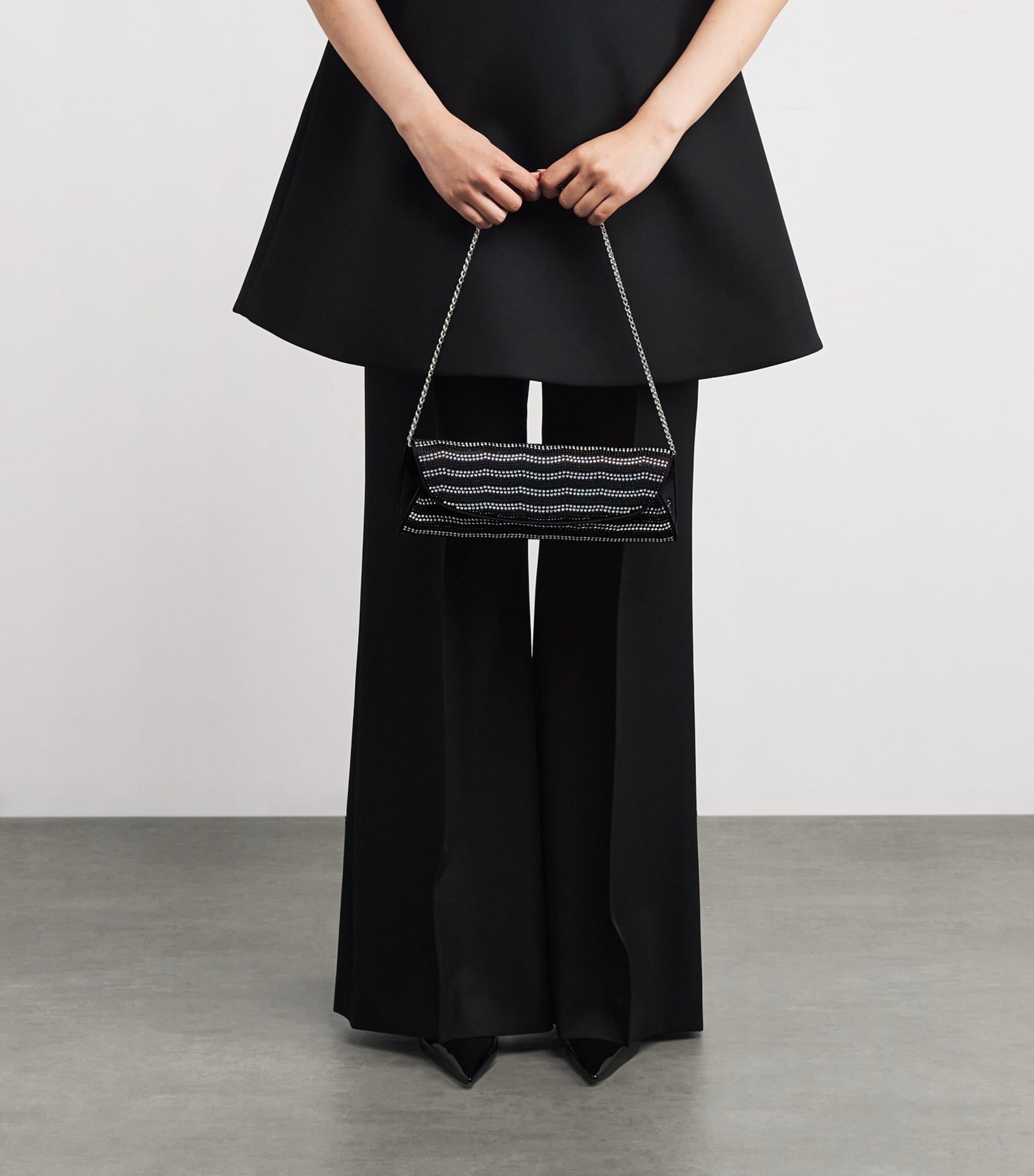 Satin Wave Embellished Clutch Bag 0900 BLACK SATIN Image 5