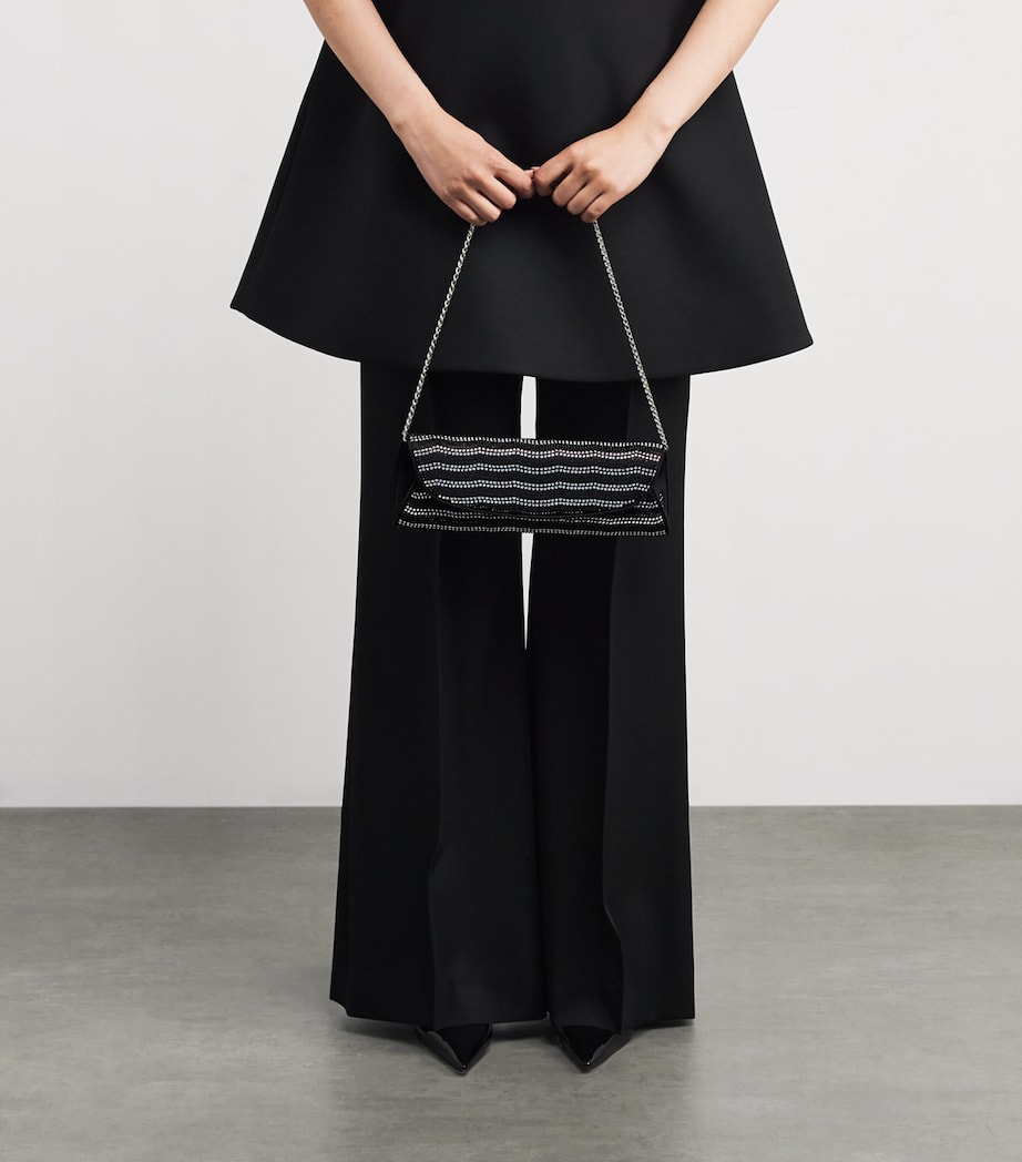 Satin Wave Embellished Clutch Bag 0900 BLACK SATIN Image 5