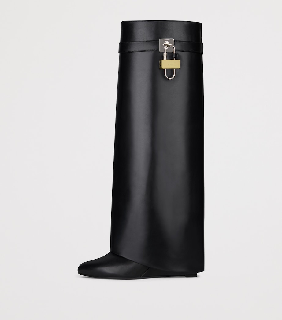 Leather Shark Lock Knee-High Boots 90 BLACK Image 3