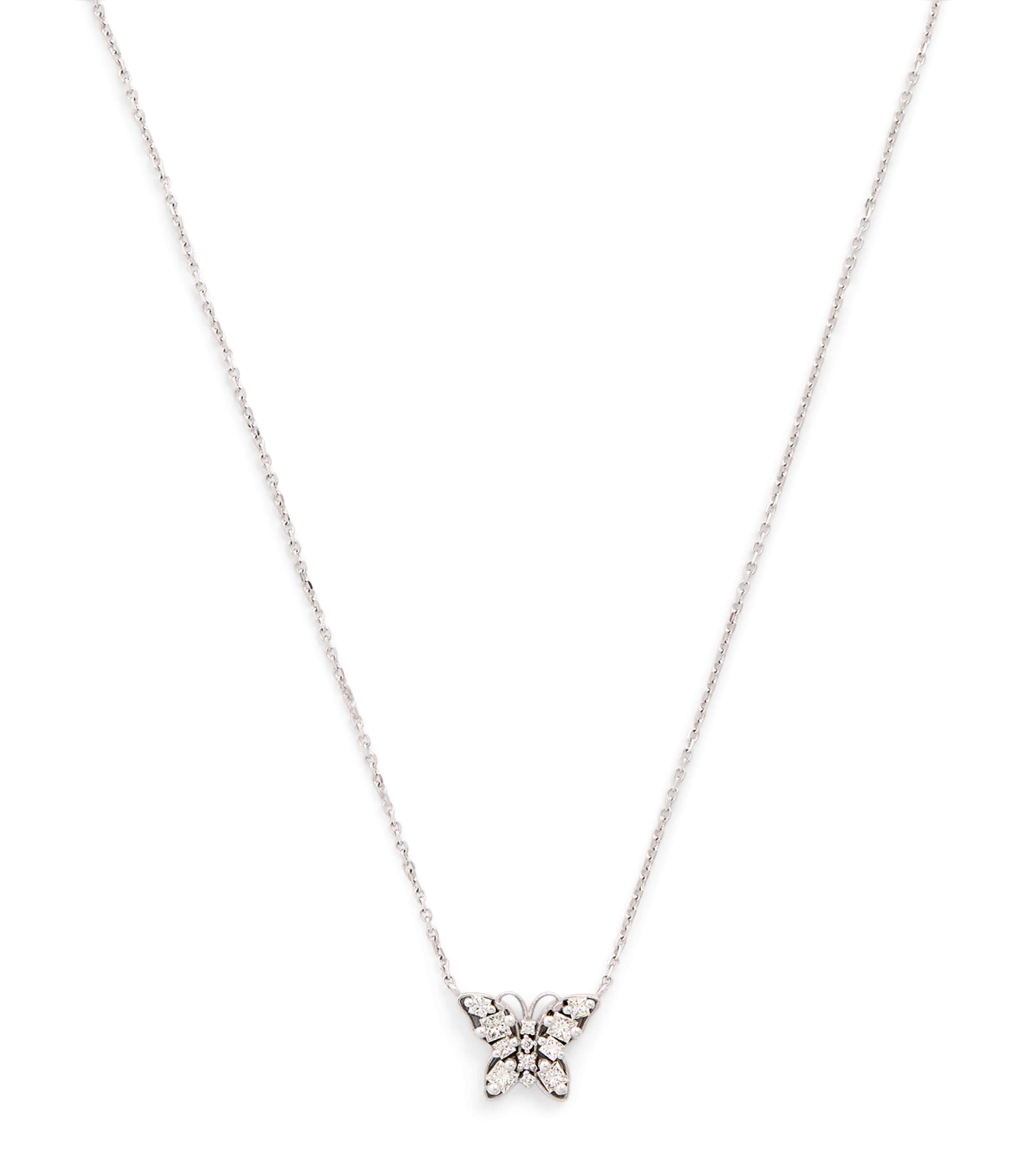 Suzanne Kalan Mini White Gold And Diamond Princess Butterfly Necklace In White